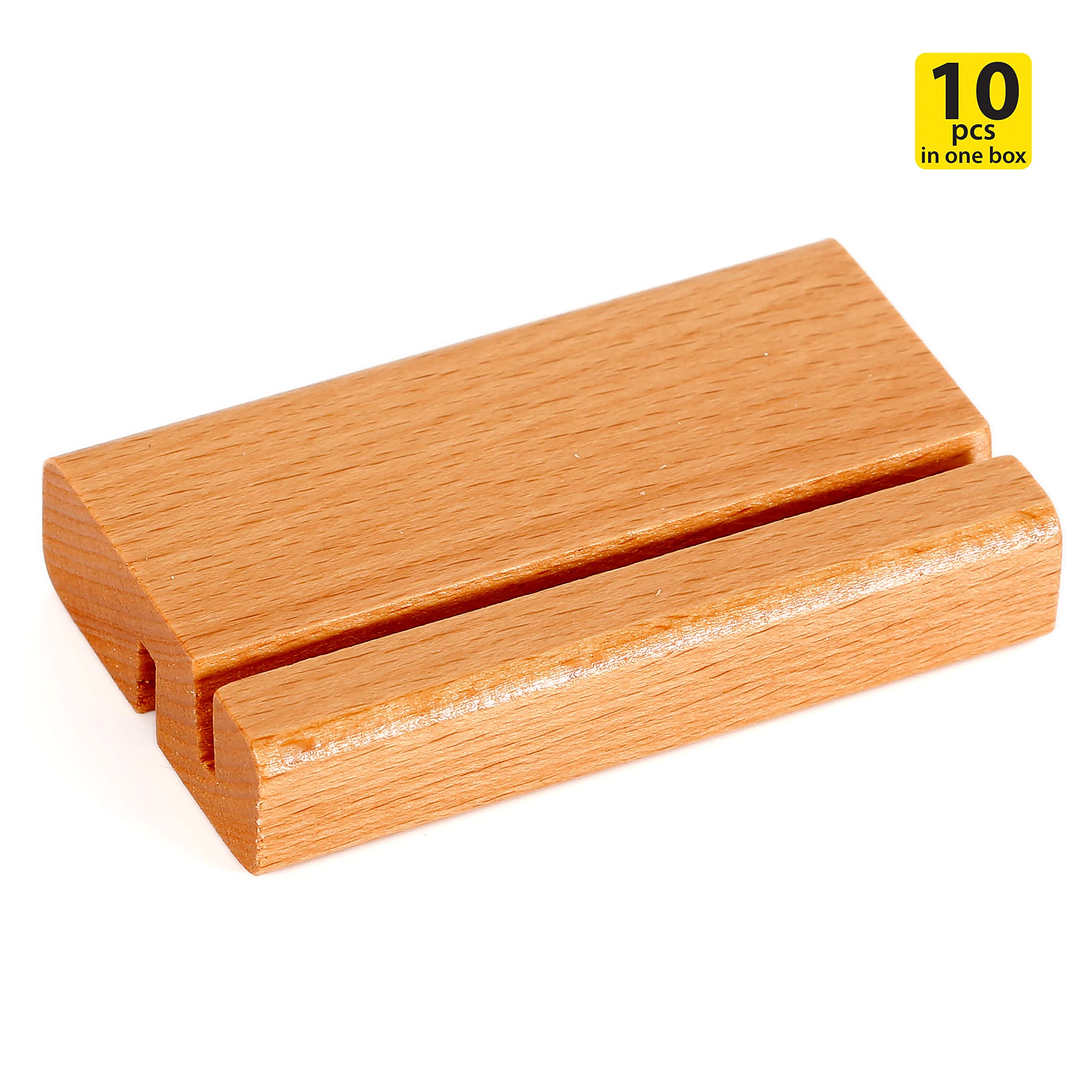 Premium Wooden Business Card Holder - 4.13x2.36 Inch Natural Wood Desktop Organizer for Office, Restaurant & Store - Elegant Tabletop Display Stand for Name Cards, Menus & Signage - Home & Office Decoration Accessories (10 Pack) - Perfect for Professional Desks, Reception Areas & Retail Displays