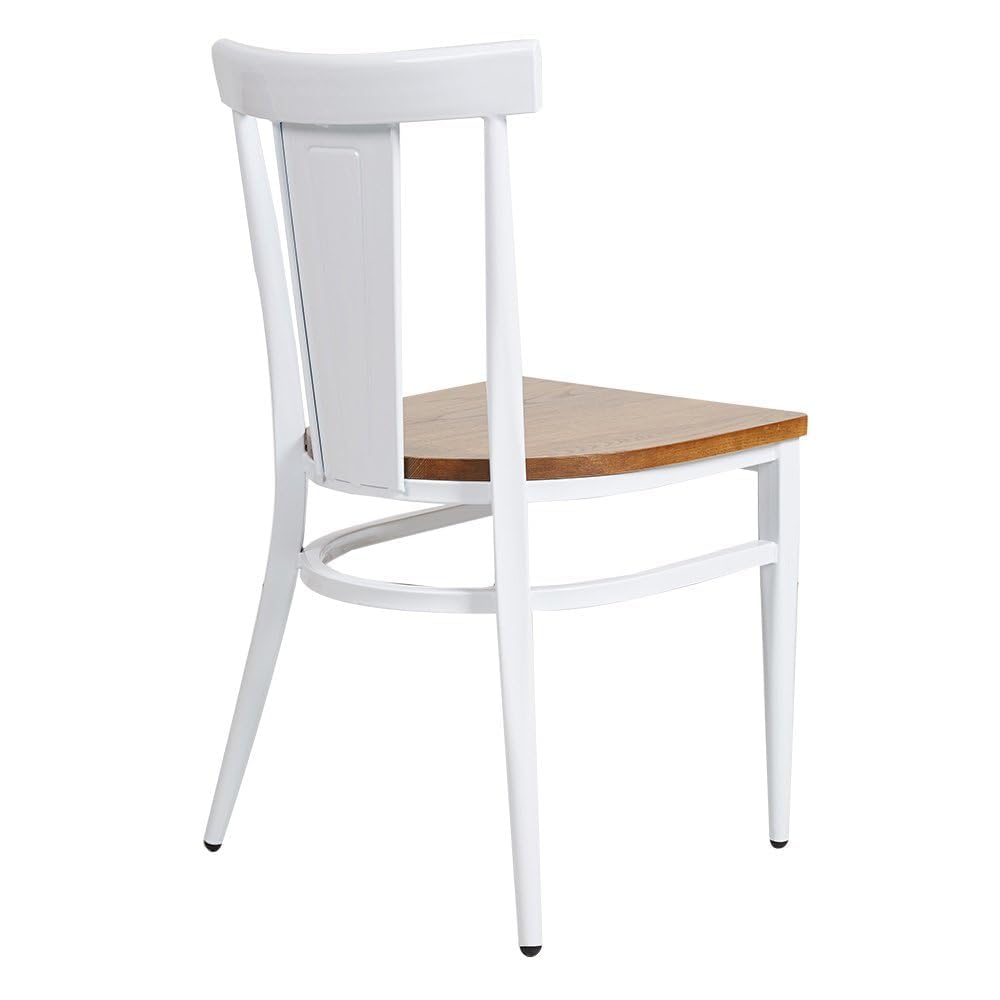 Heavy Duty Commercial Stackable Dining Chairs Set of 2 - 500lbs Capacity Wood Seat & Metal Frame Chairs for Restaurant, Kitchen, Home - Vintage White Fully Assembled - Perfect for Cafes, Banquets, and Dine-In Spaces