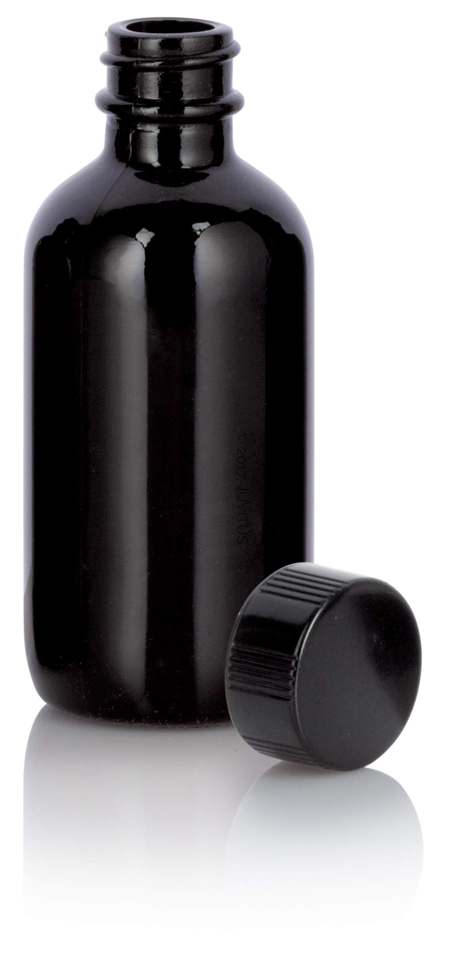 Premium 2 oz Black Glass Boston Round Bottles with Black Phenolic Cap - 12 Pack + Free Funnel - Essential Oil Bottles, Perfume Containers & DIY Craft Storage (Luxury Cosmetic Packaging)