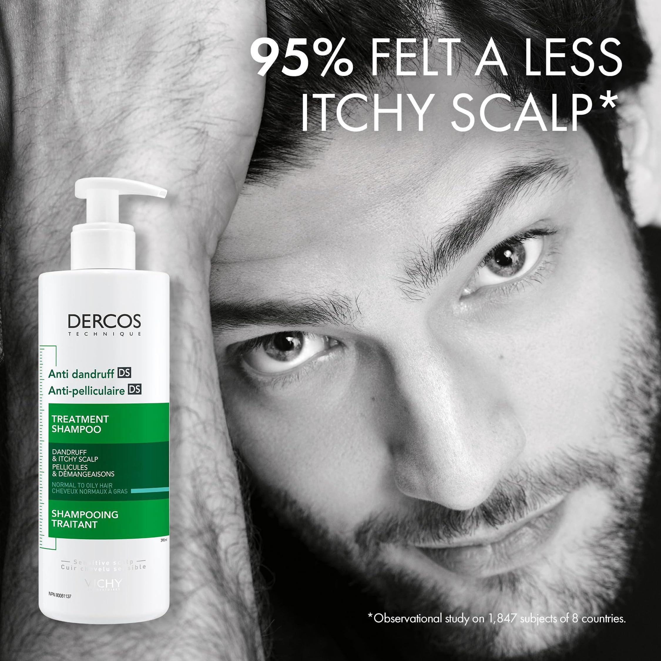 Vichy Anti-Dandruff Shampoo with Salicylic Acid - Itch Relief for Oily & Greasy Hair - Dermatologist Recommended for Men & Women - Clean Scalp Solution - Perfect for Daily Use & Sensitive Scalp Care