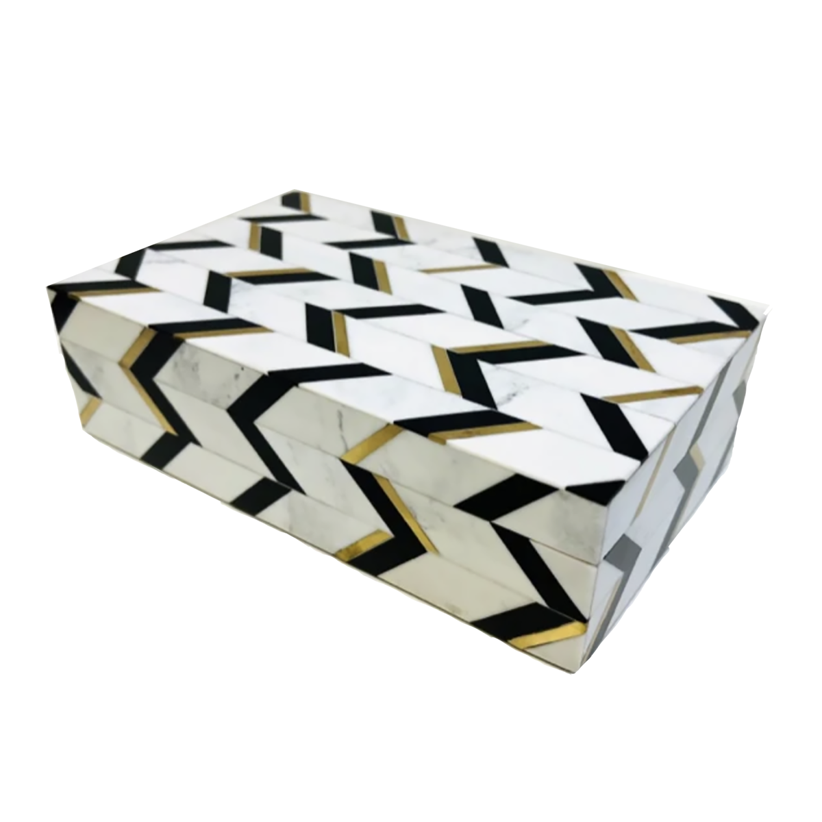 Black & Brass Chevron Bone Jewelry Box - Elegant Storage for Rings, Necklaces & Keepsakes - Perfect for Home Decor & Gift Giving