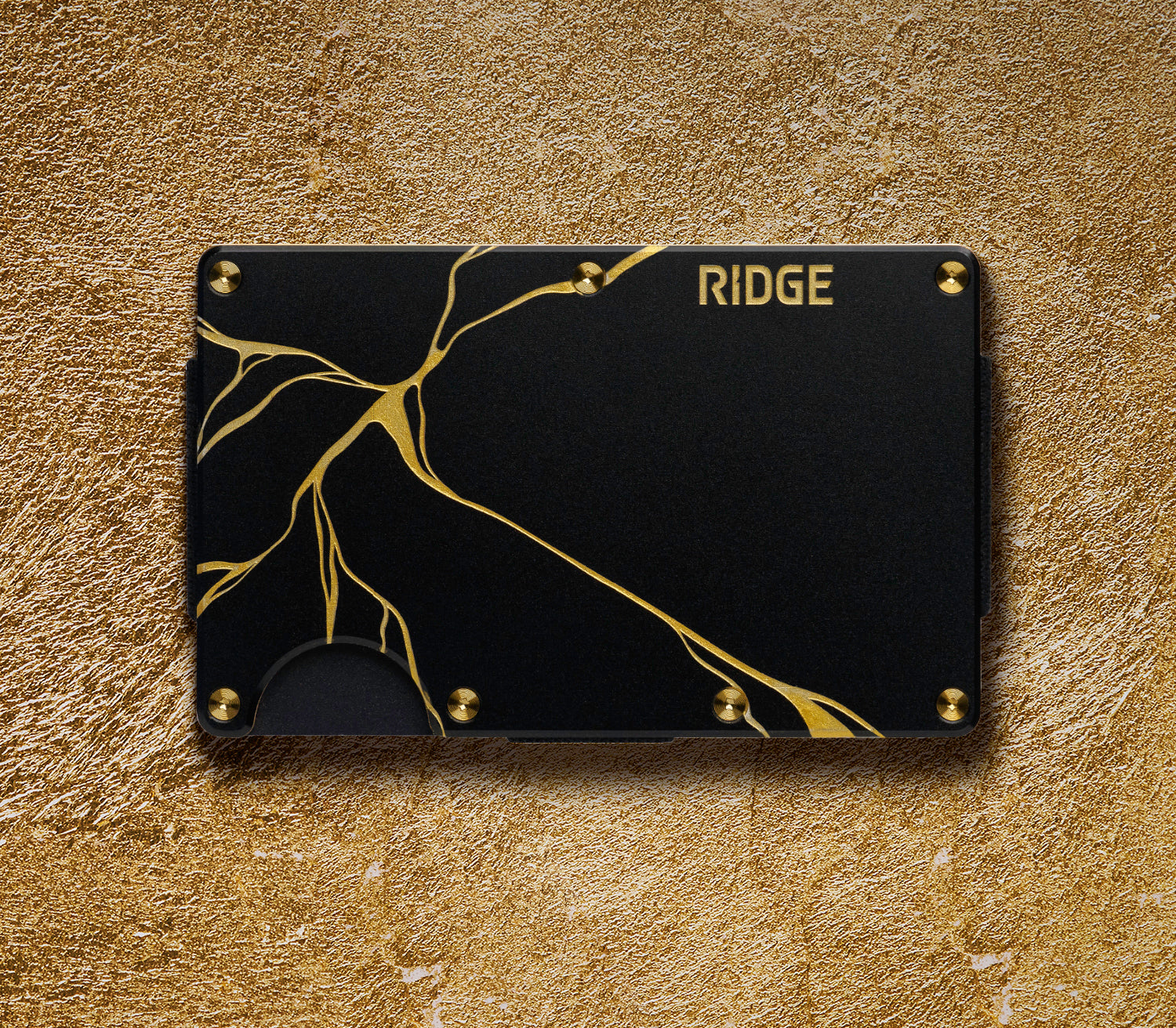 Ridge Wallet Kintsugi Black - Slim Minimalist RFID Blocking Metal Wallet for Men - Perfect for Everyday Carry, Travel & Gifting