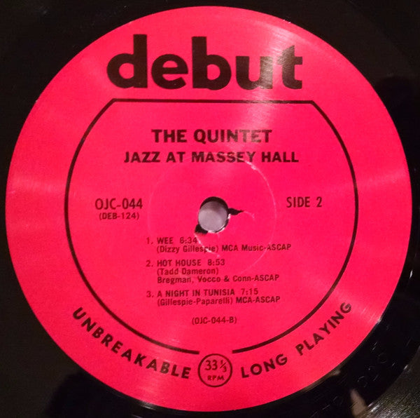 The Quintet - Jazz At Massey Hall (Vinyl LP, Album, Mono, Reissue, Near Mint NM/M) - Classic Jazz Collectors Edition for Home Listening & Music Enthusiasts