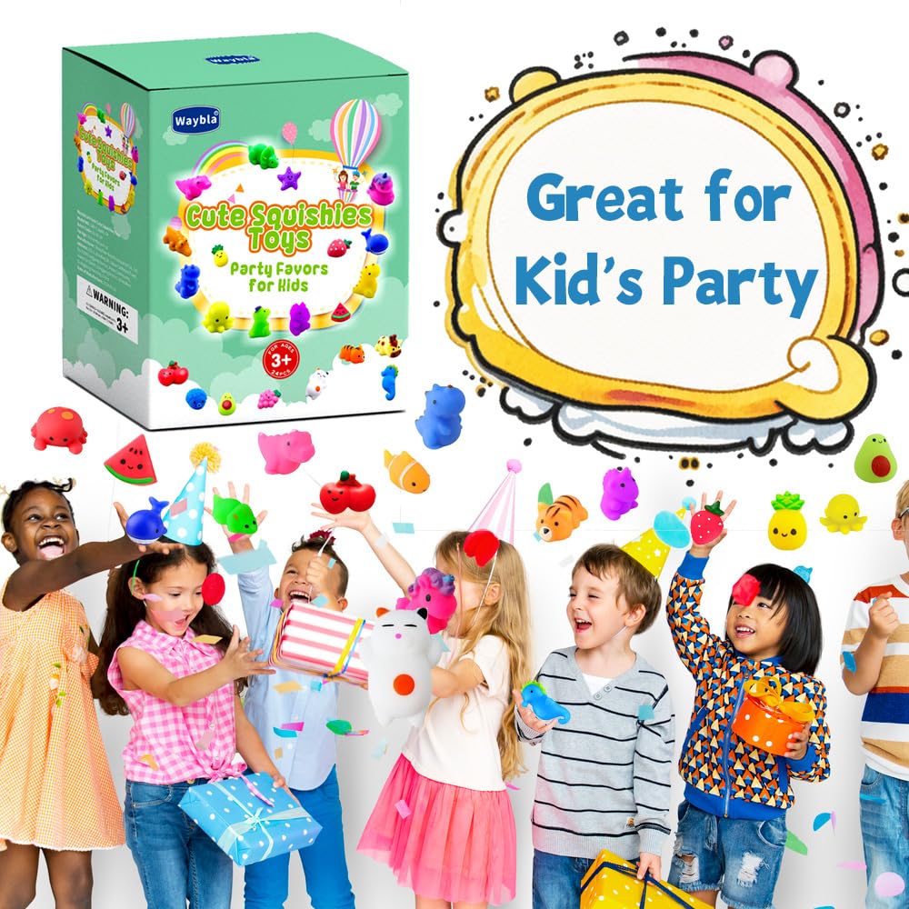 24-Piece Kawaii Squishy Toys Set - Cute Cat, Dinosaur, Fruit & Mochi Stress Relief Toys for Kids | Party Favors, Goodie Bag Fillers, Birthday Gifts | Anxiety Relief, Sensory Play & Classroom Rewards