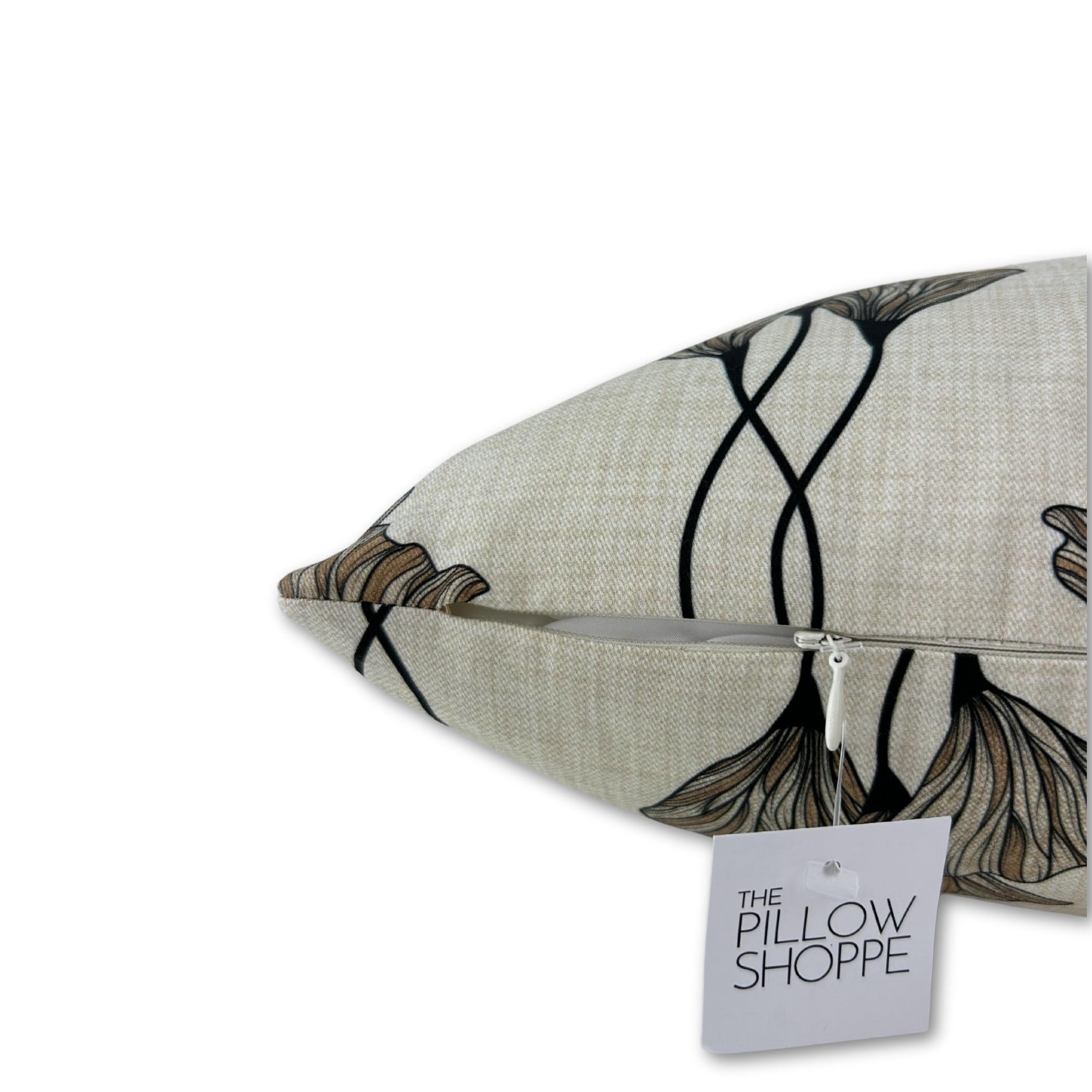 Neutral Floral Stripe Throw Pillow 17x17 - Soft Decorative Cushion for Sofa, Bed & Home Decor | Perfect for Living Room, Bedroom & Nursery