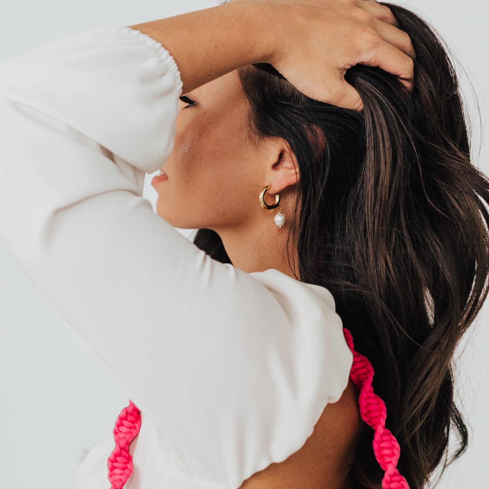 Waterproof Pearled Dangle Hoop Earrings for Women - Elegant Fashion Jewelry for Parties, Weddings & Everyday Wear