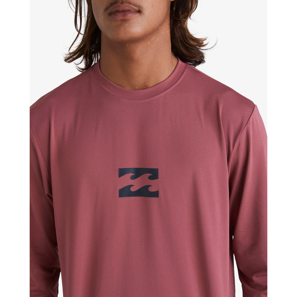 Billabong Men's Long Sleeve Rash Guard Surf Shirt - Loose Fit All Day Wave UPF 50+ Sun Protection for Surfing, Swimming & Outdoor Activities - Rose Dust Color
