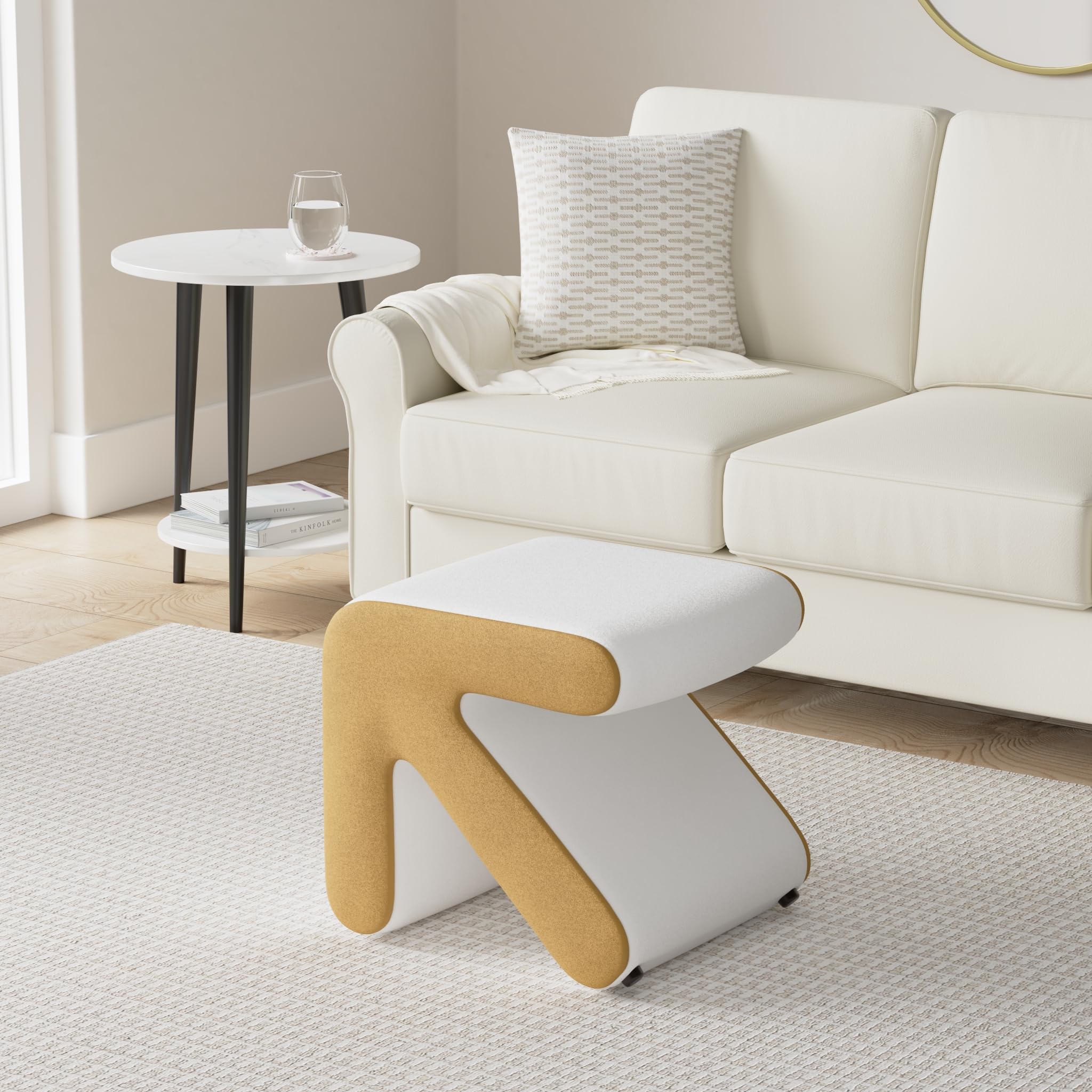LETESA Modern Velvet Upholstered Ottoman - Small End Table & Soft Foot Stool with S-Shape Design, Dressing Makeup Chair for Living Room, Bedroom & Entryway (Beige, Arrow) | Perfect for Lounging, Footrest & Extra Seating