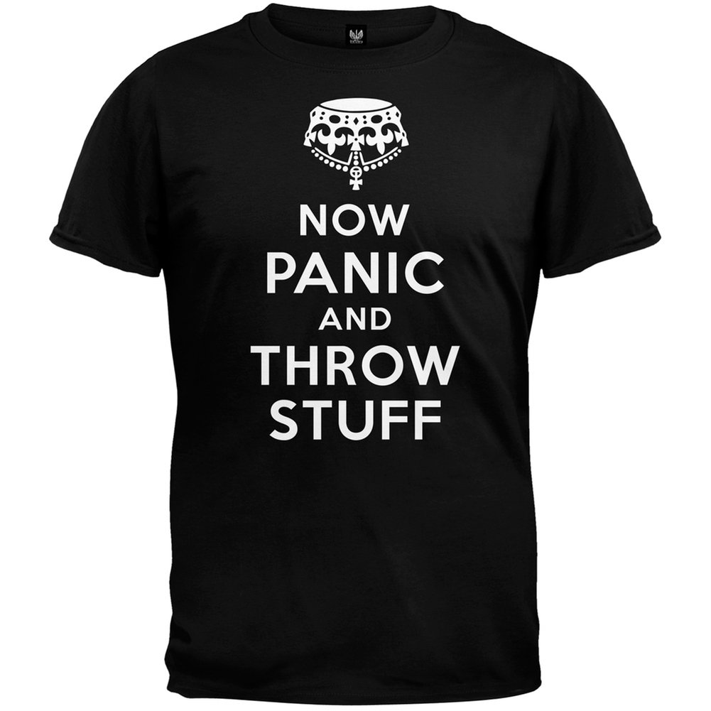Now Panic and Throw Stuff Funny Slogan T-Shirt - 2XL Black Cotton Casual Tee for Men & Women | Perfect for Parties, Gifts, and Everyday Wear
