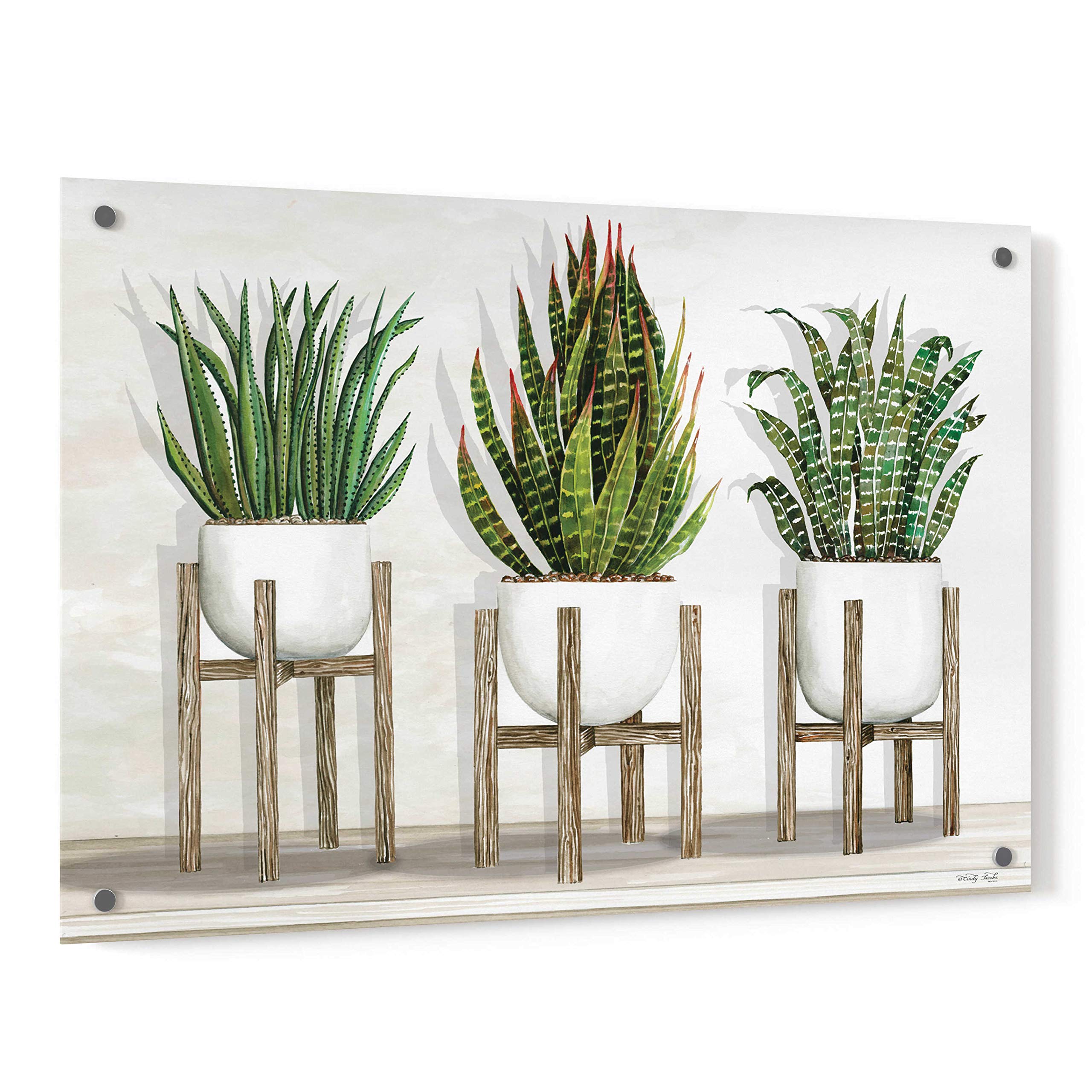 White Pots on Stands I - Modern Acrylic Glass Wall Art Painting by Cindy Jacobs, 36x24 Inches, Perfect for Living Room, Bedroom & Office Decor