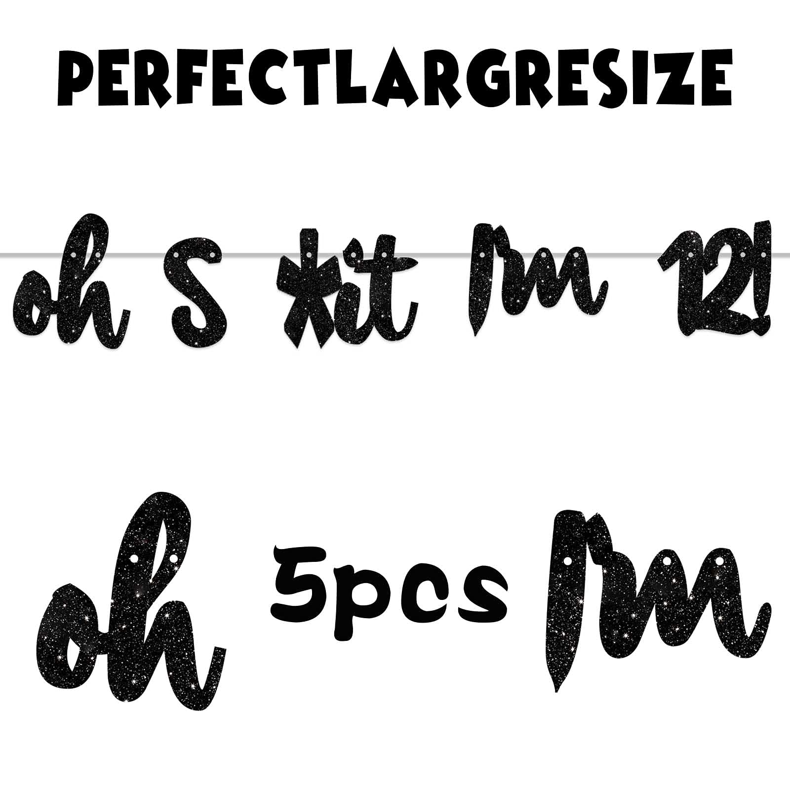 Glitter Black 'Oh I'm 12!' Birthday Banner Backdrop - Happy 12th Birthday Party Decorations for Boys & Girls - Photo Studio Props, Flags & Party Supplies - Perfect for 12th Birthday Celebrations, Photo Booths & Themed Parties