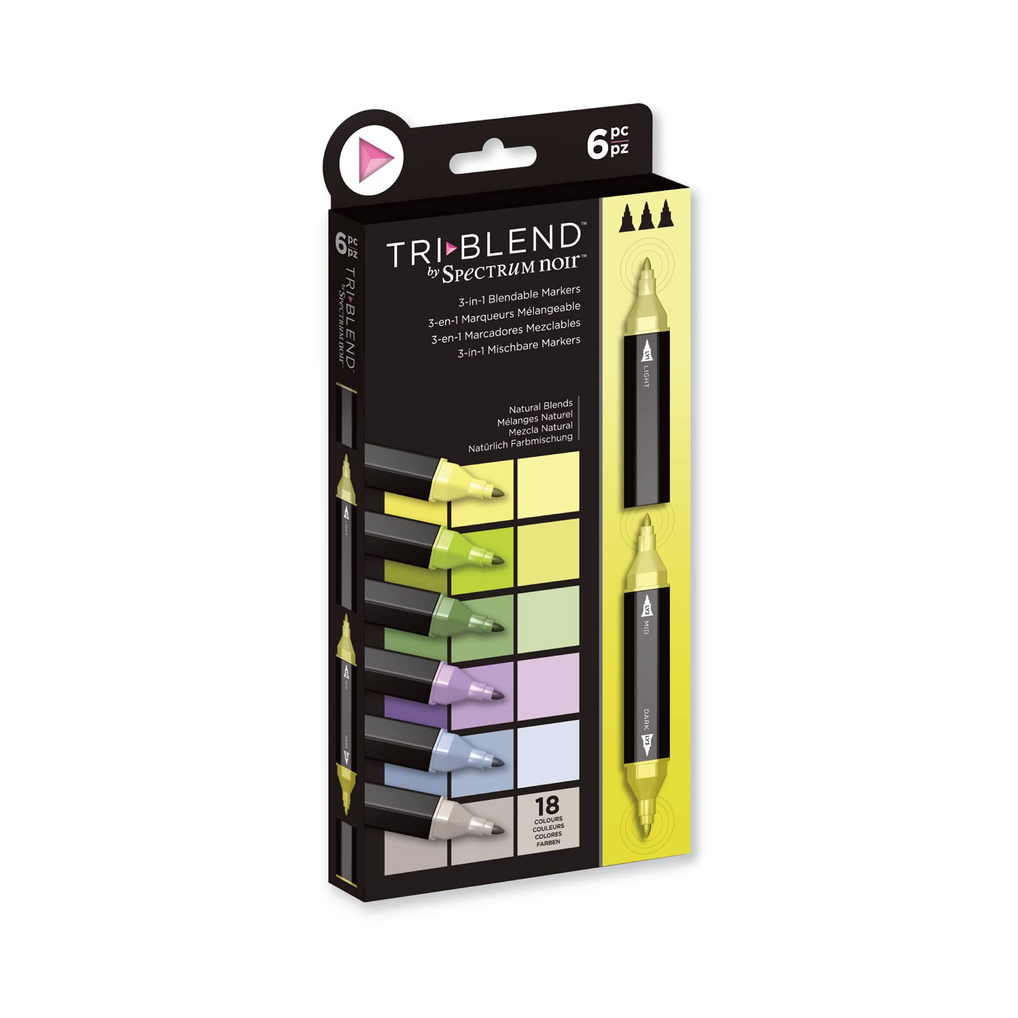 Spectrum Noir Triblend Alcohol Markers - Set of 6 Natural Blend Markers for Adult Coloring, Illustration & Card Making | Premium Alcohol-Based Art Markers for Blending & Shading
