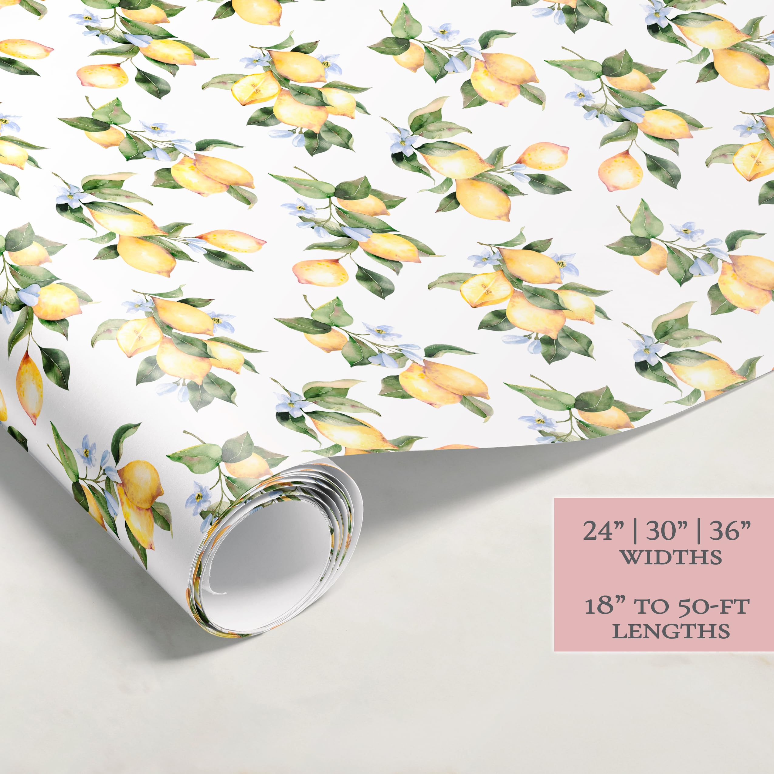 Premium Lemon Wrapping Paper Rolls - Citrus Themed Gift Wrap for Weddings, Birthdays & Special Occasions | Watercolor Design | Bulk Gift Wrapping Paper for Parties & DIY Crafts