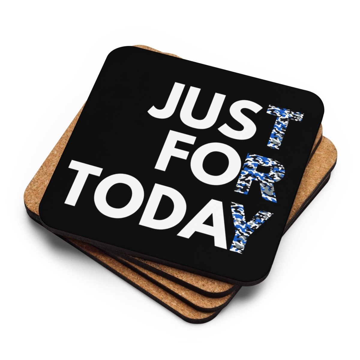 Just for Today Black Cork Back Coaster Set of 4 - Natural Wine Glass Coasters for Table Protection - Perfect for Home Bar, Kitchen, Dining Room & Office Use