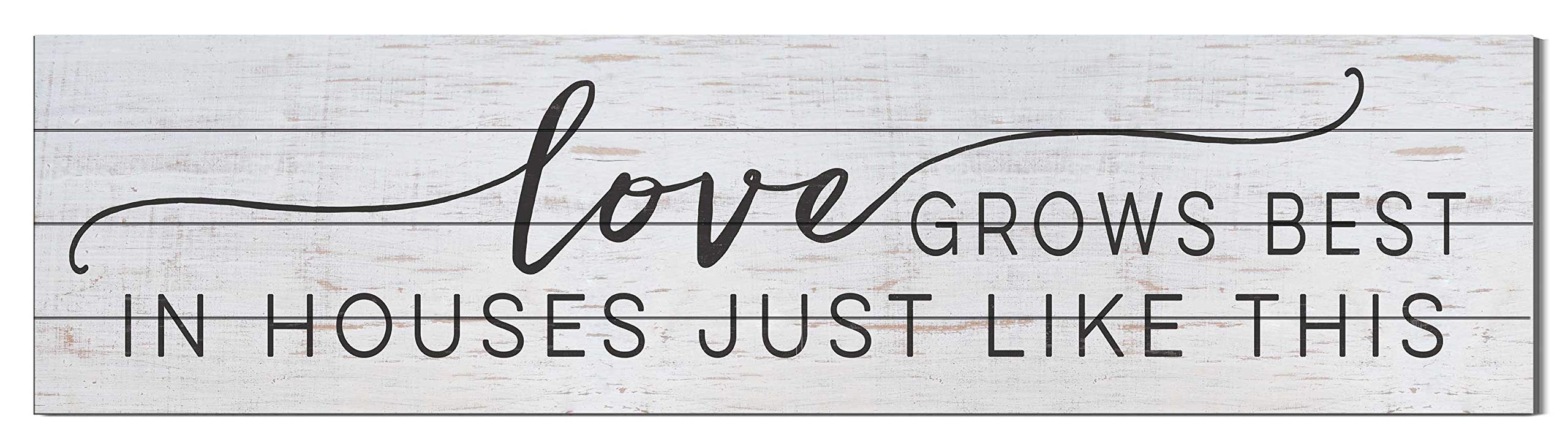 Kindred Hearts 40x10 Inch Farmhouse Love Sign - Whitewash & Black Wooden Slat Wall Decor for Home, Wedding, Anniversary Gift - Perfect for Living Room, Bedroom, Porch Decor