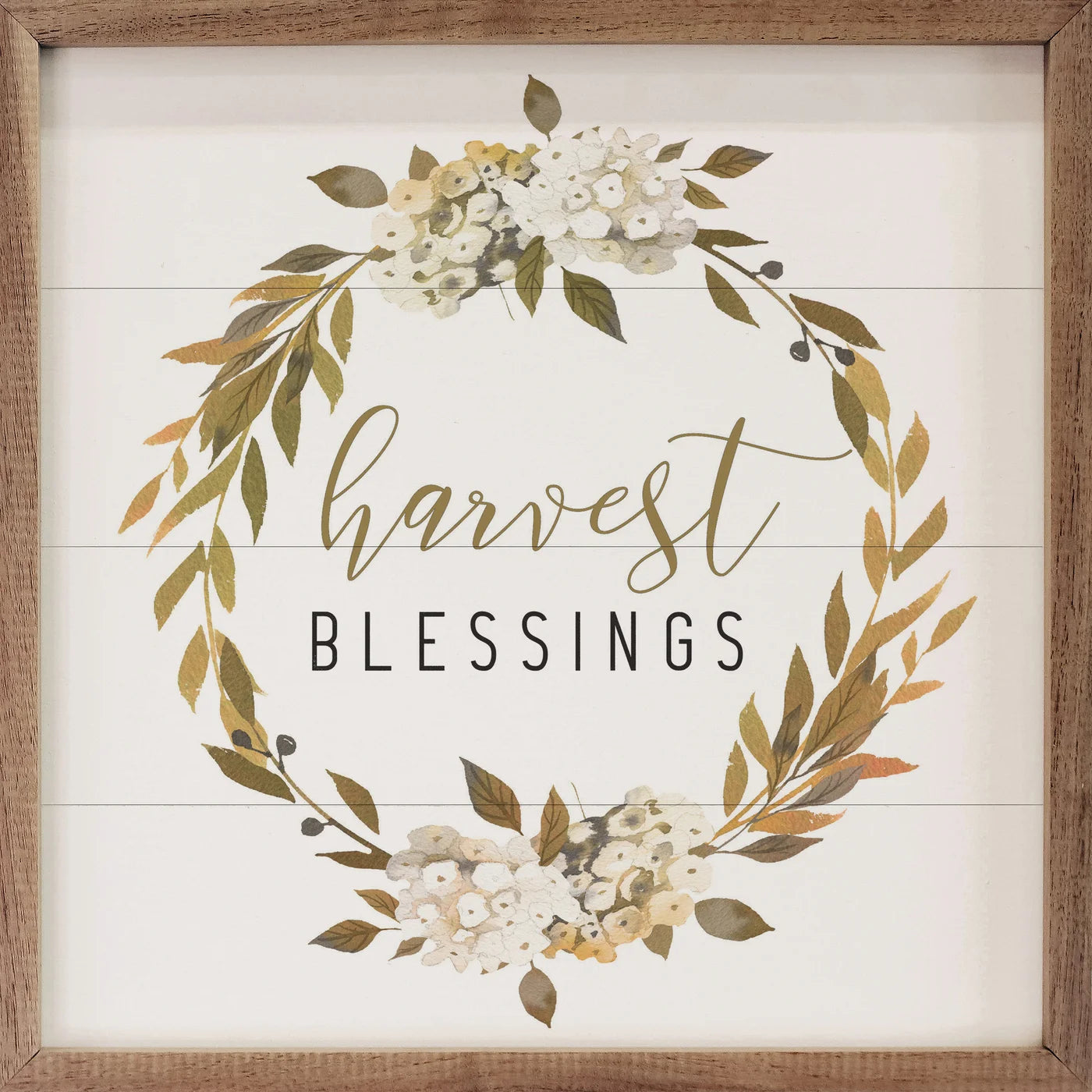 Harvest Blessings Wreath Wood Framed Print - Fall Thanksgiving Home Decor for Front Door, Wall Art, Farmhouse Style