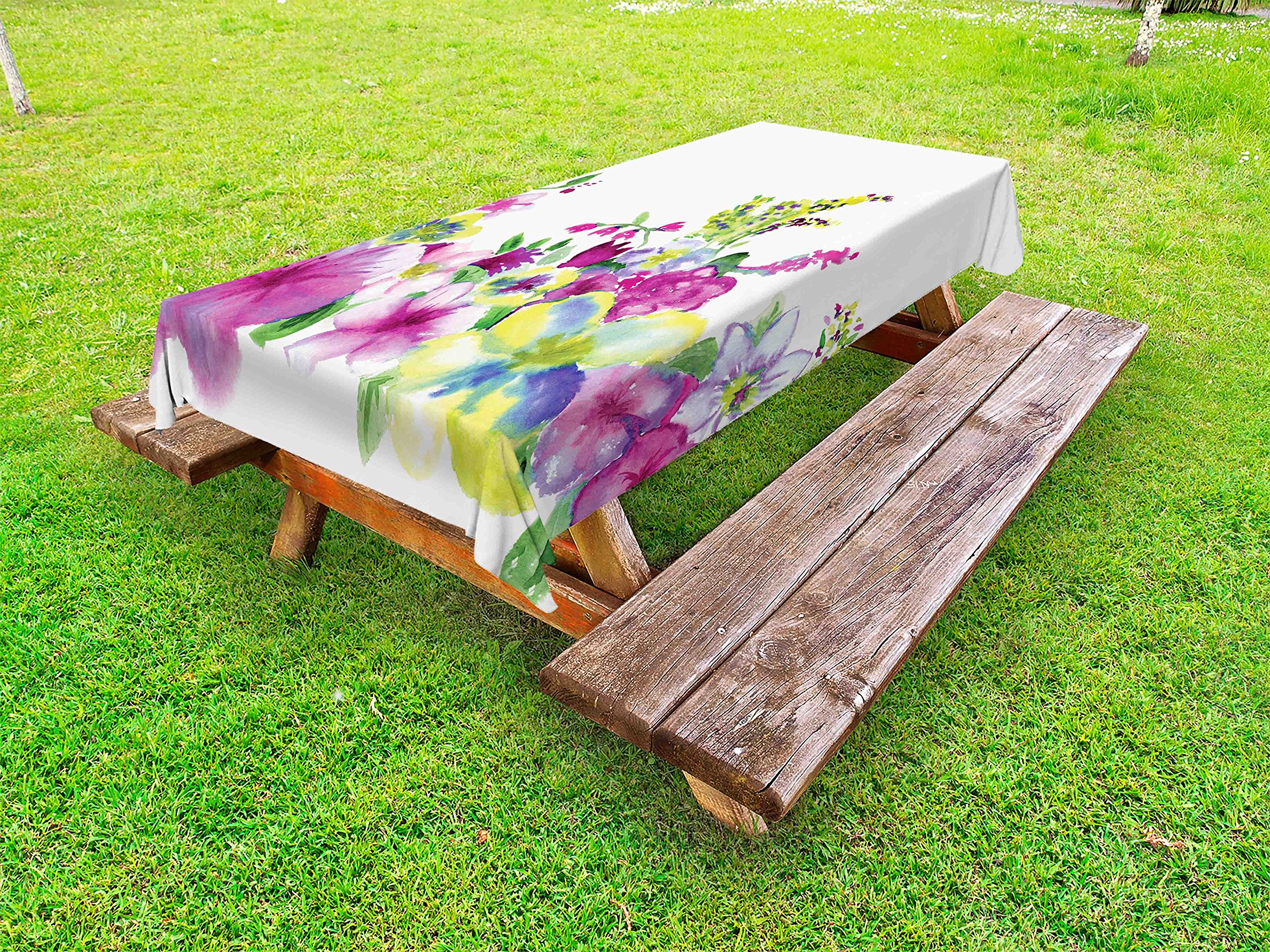 Ambesonne Waterproof Outdoor Tablecloth - Pink & Green Floral Abstract Design, Washable Picnic Table Cover 58x84 inches - Perfect for Garden Parties, BBQs, and Outdoor Dining Decor