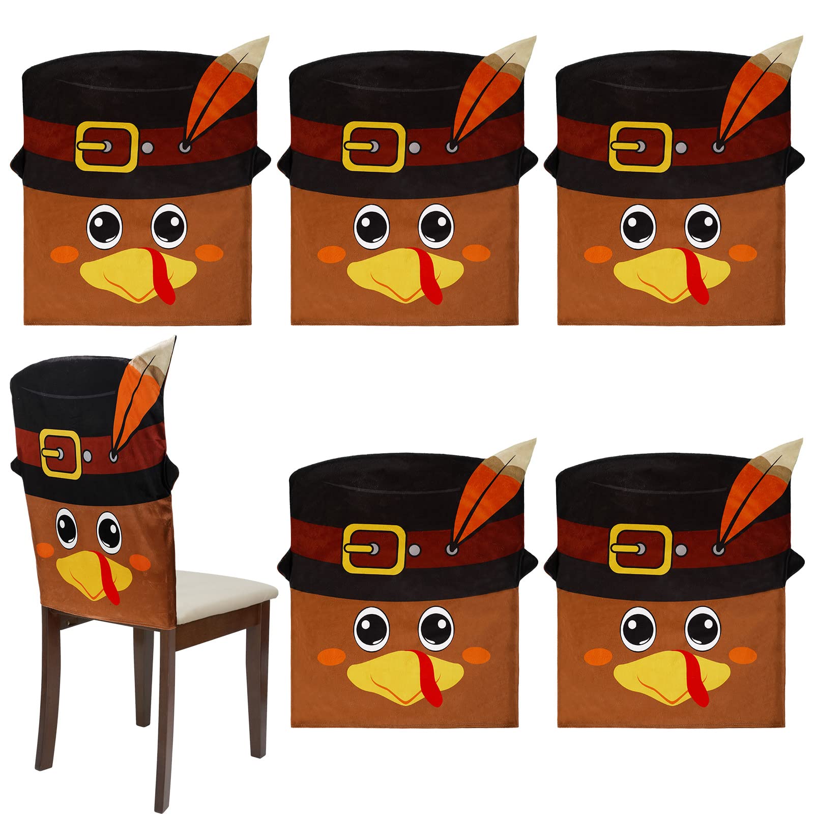 Thanksgiving Turkey Chair Covers - Washable Dining Room Slipcovers (6-Pack) for Fall Parties & Ceremonies