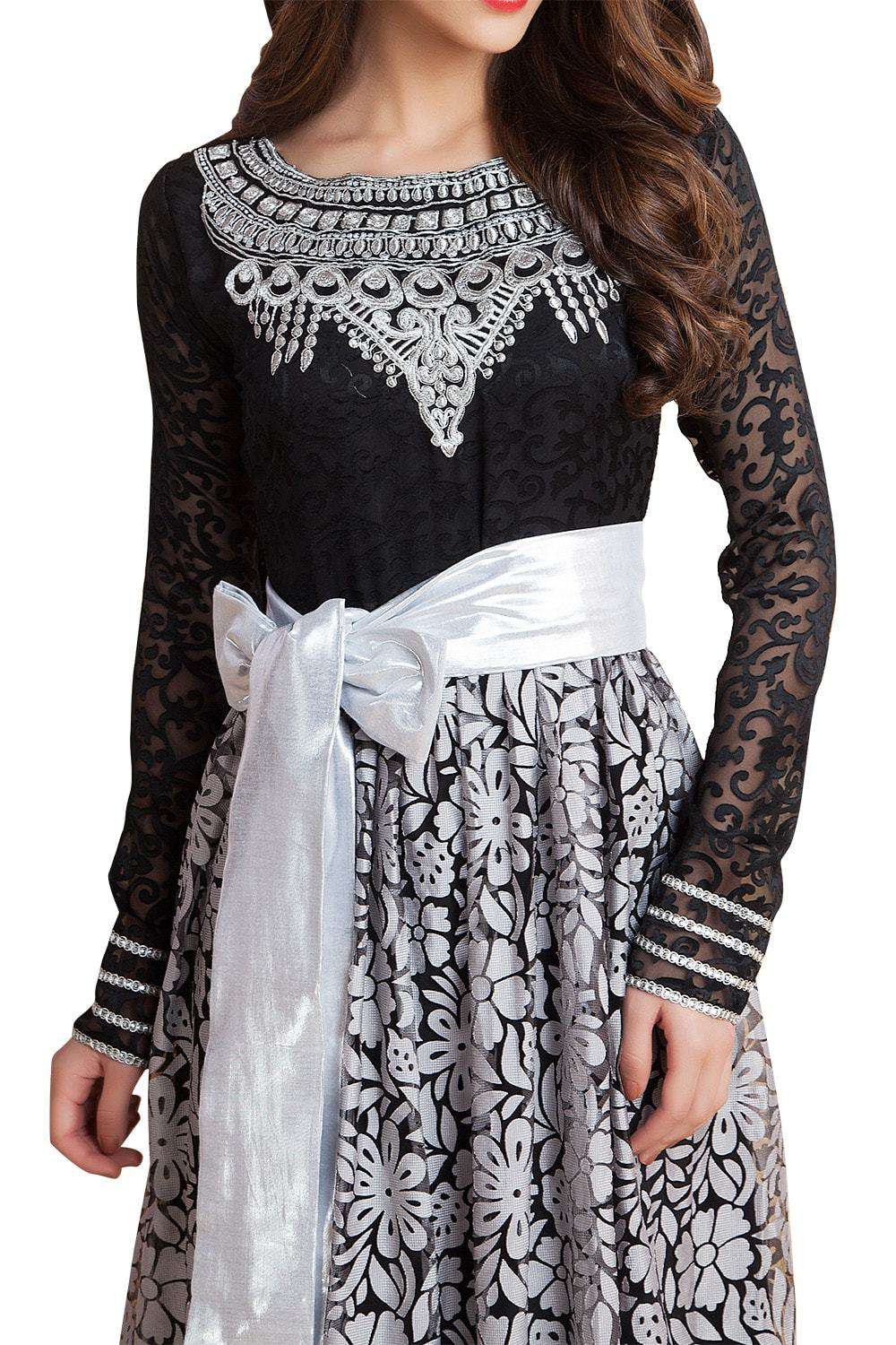 Elegant Black & Gray Arabic Dubai Party Wear Islamic Dress for Women - Perfect for Eid, Weddings & Special Occasions