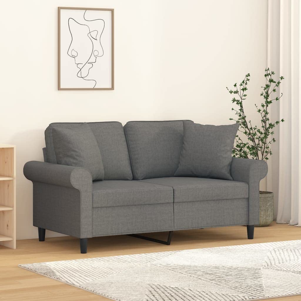 Modern 2-Seater Loveseat Sofa with Pillows & Cushions, Upholstered Fabric Small Couch for Bedroom, Apartment, Office - Dark Gray 59.8