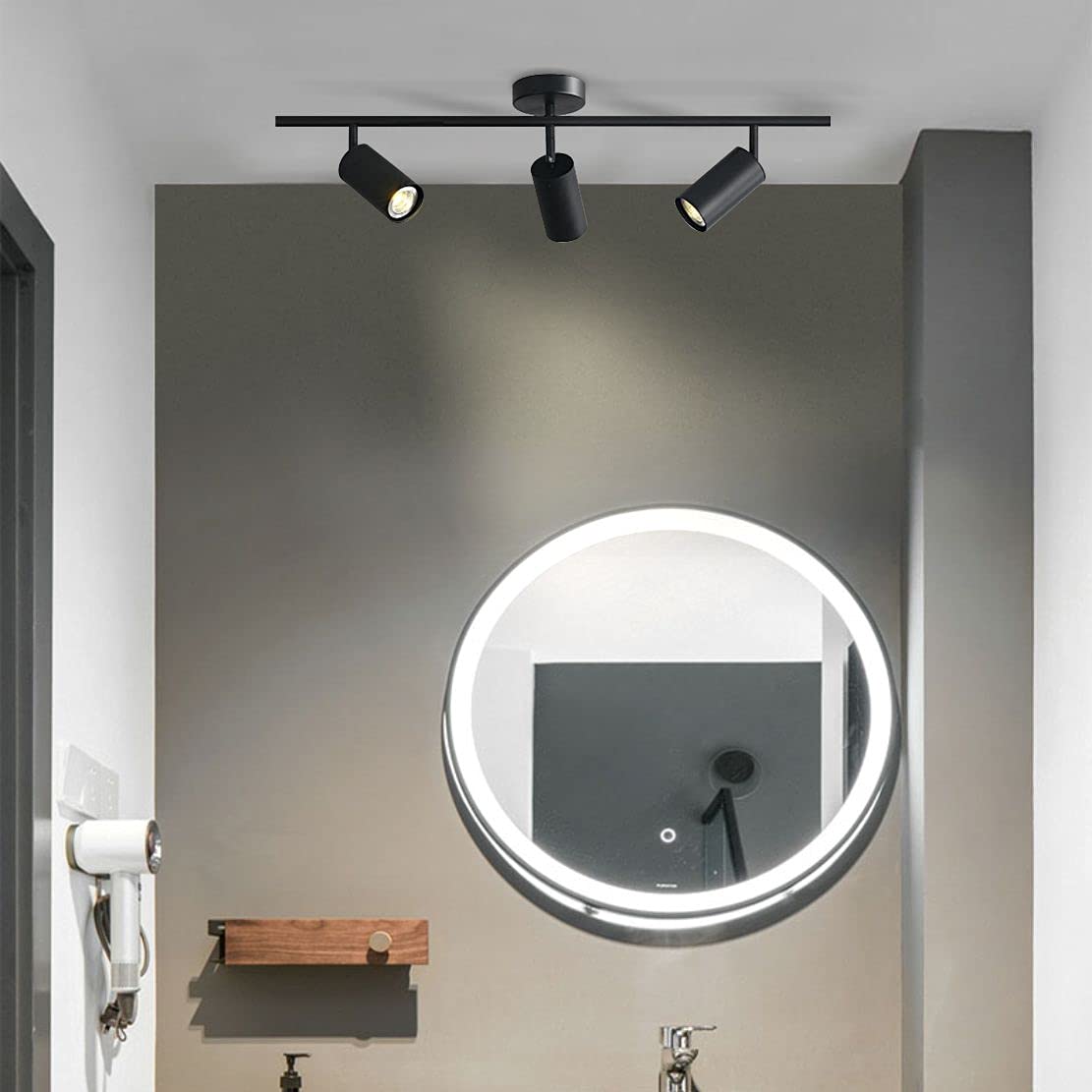 Modern Matte Black Track Lighting Fixture - 3-Light Dimmable LED Ceiling Spotlights for Kitchen, Dining Room & Living Room | Indoor Flush Mount Lighting | Energy Efficient Home & Office Lighting Solution