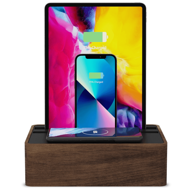Premium ALLDOCK Wireless Charging Station - Walnut & Black Finish - Fast Charging for iPhone, Samsung, AirPods - Perfect for Home, Office & Nightstand Use