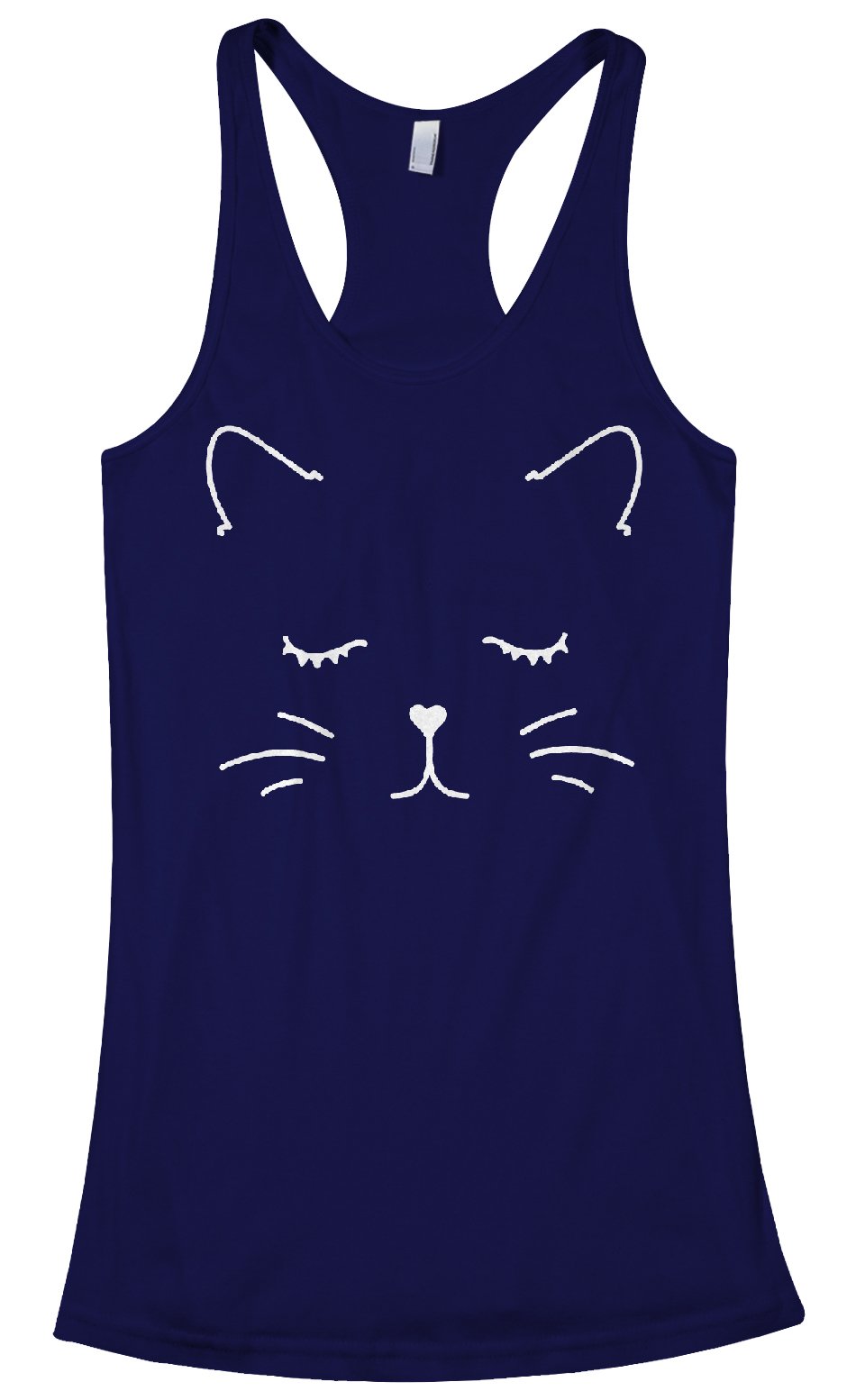 Threadrock Women's White Kitty Cat Face Racerback Tank Top - Cute Graphic Summer T-Shirt for Casual Wear, Beach Outfits & Cat Lover Gifts