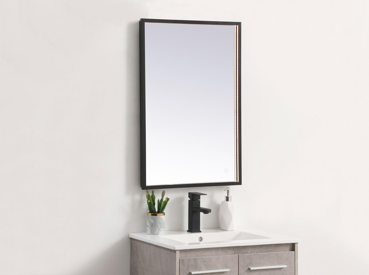 Elegant Black LED Mirror 18X30 - Adjustable Color Temperature for Bathroom & Vanity