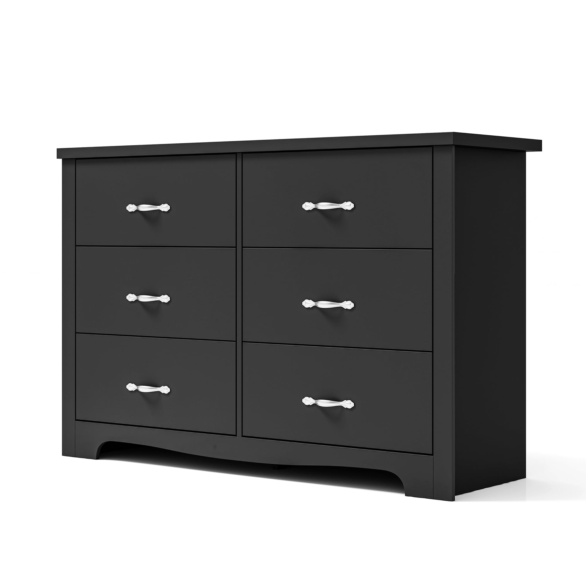 LINSY HOME 6 Drawer Dresser - Modern Black Wood Chest of Drawers for Bedroom, Living Room, Entryway & Hallway | Space-Saving Storage Organizer for Clothes, Linens & Home Decor