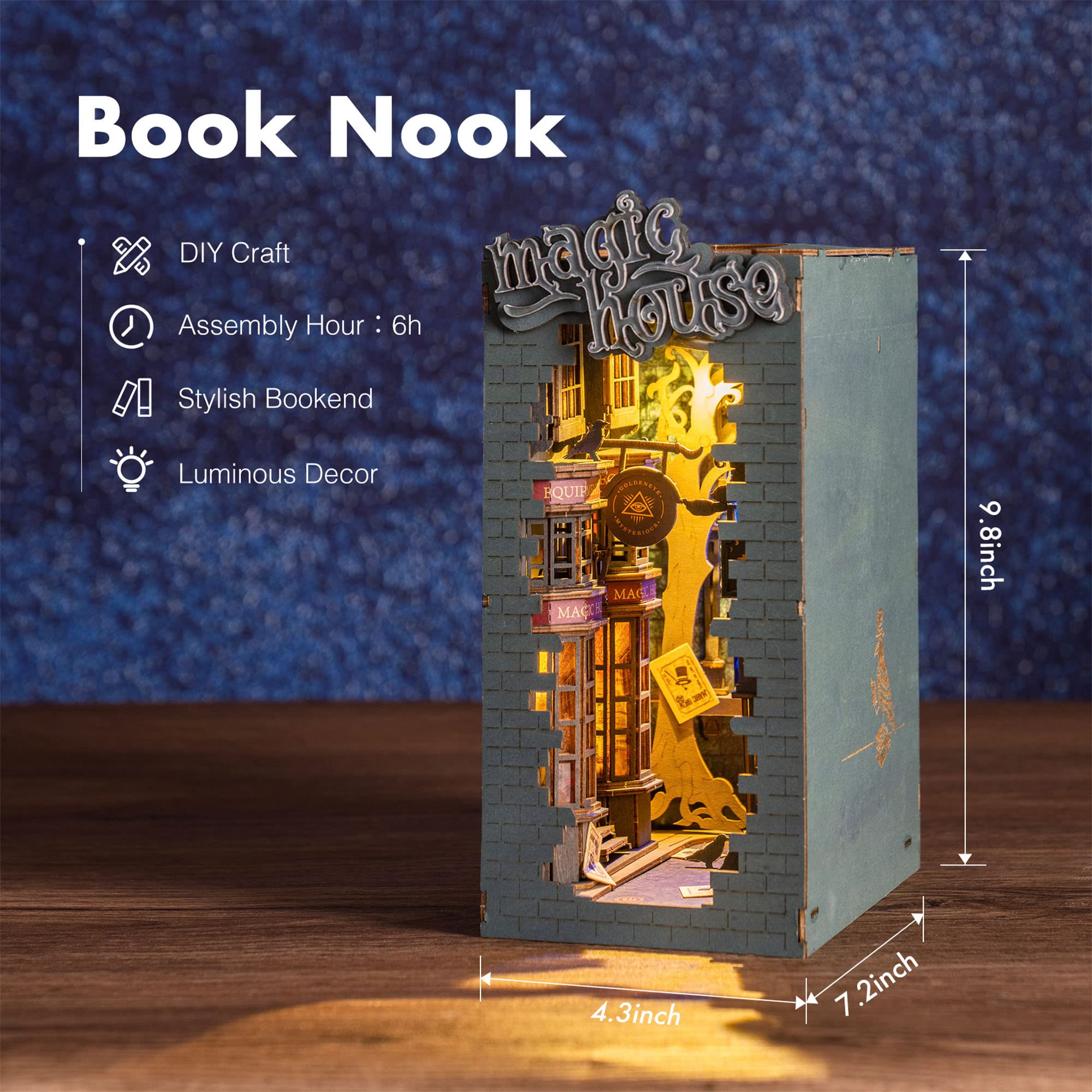 Rolife DIY Book Nook Kit - Wooden Decorative Bookends with LED Lights for Home & Office Decor | Miniature Dollhouse Model Building Kits | Perfect for Bookshelf Insert, Gift Giving & Creative Hobbyists