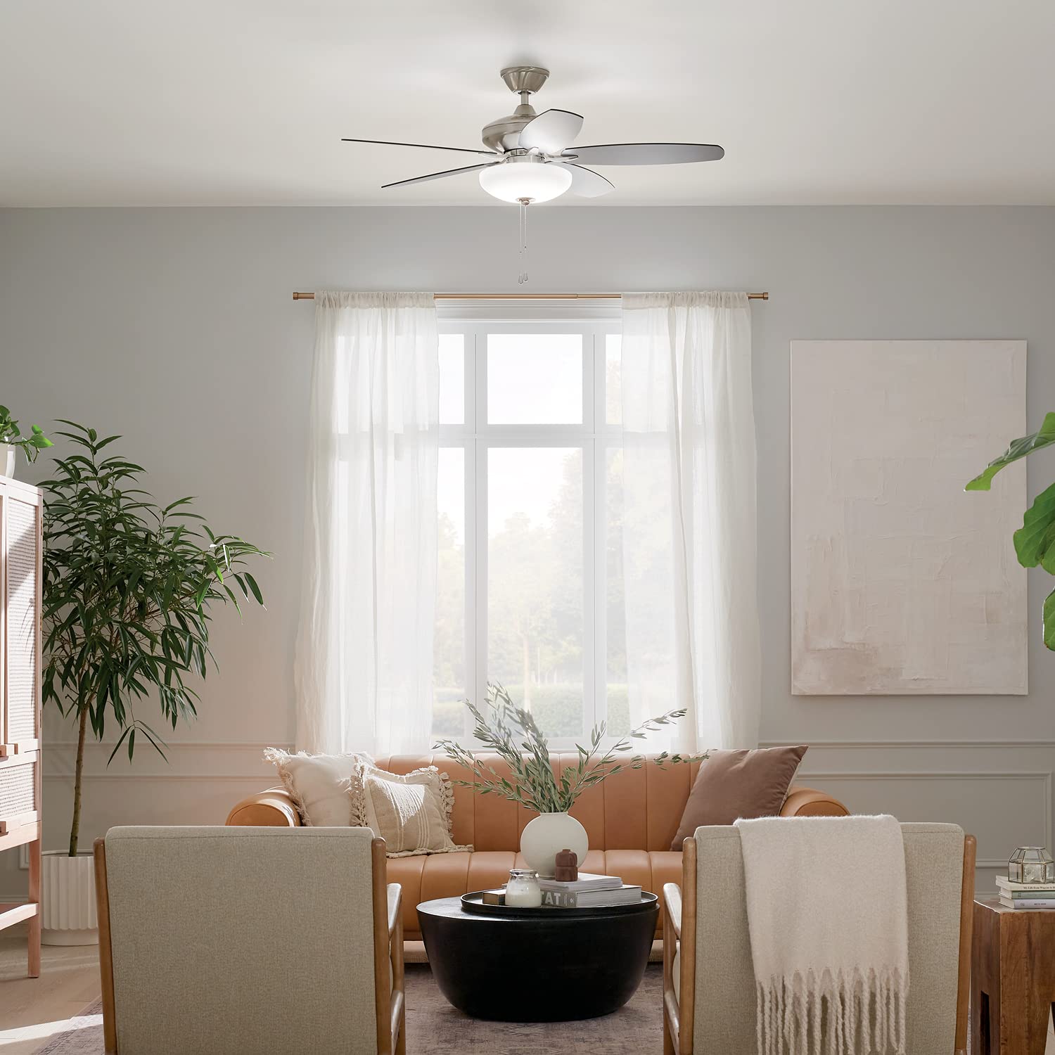 52 Inch Brushed Stainless Steel LED Ceiling Fan with Remote Control - Energy Efficient Quiet DC Motor for Kitchen, Living Room, Bedroom, Home Office | Modern Indoor Cooling & Lighting Solution