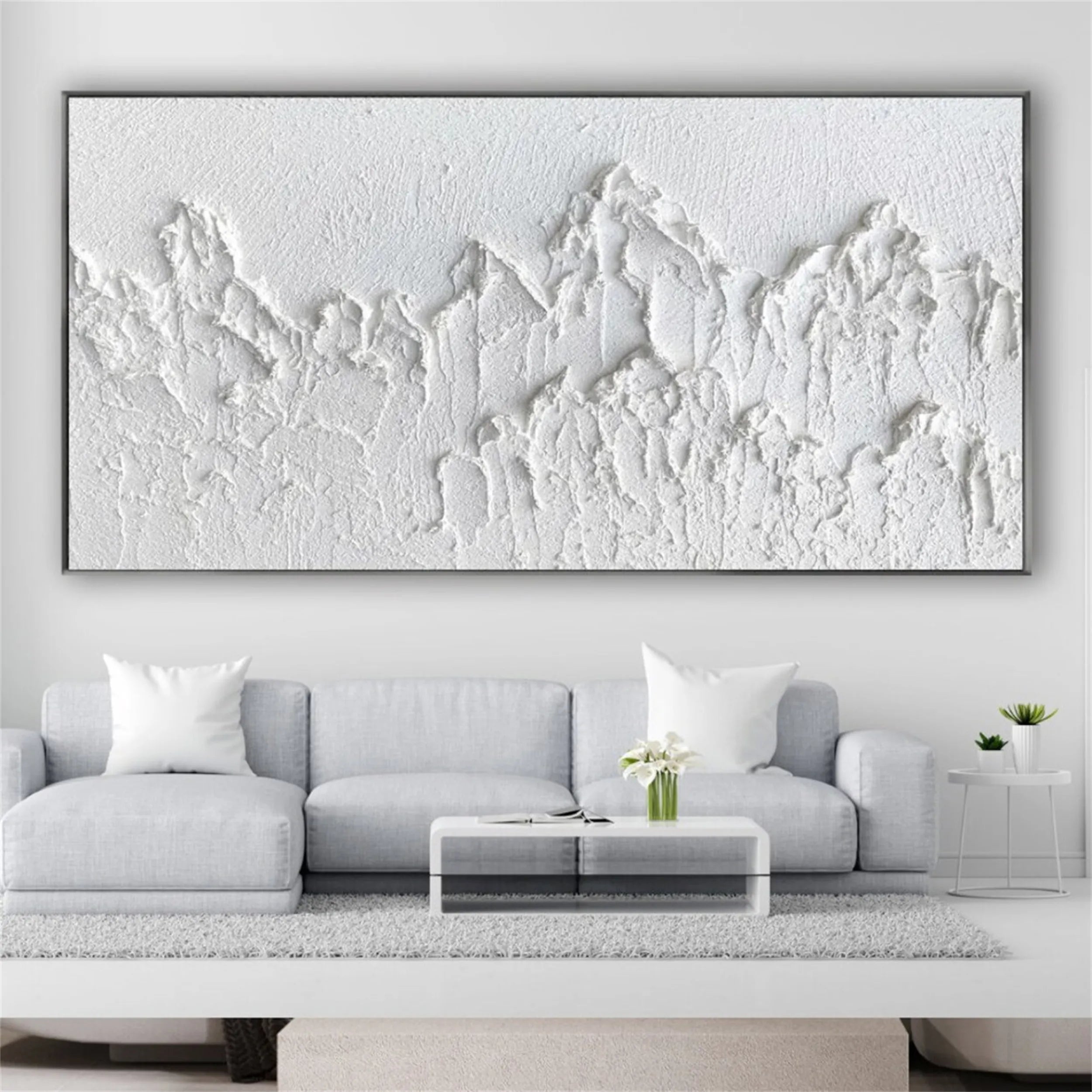 White Minimalist Textured Painting Canvas - Modern Abstract Wall Art for Living Room, Bedroom & Office Decor | Premium Quality #MM195