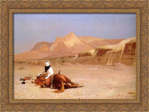 Jean Leon Gerome 'The Arab and His Steed' 24x18 Gold Ornate Wood Framed Canvas Art - Orientalist Wall Decor for Living Room, Bedroom & Office