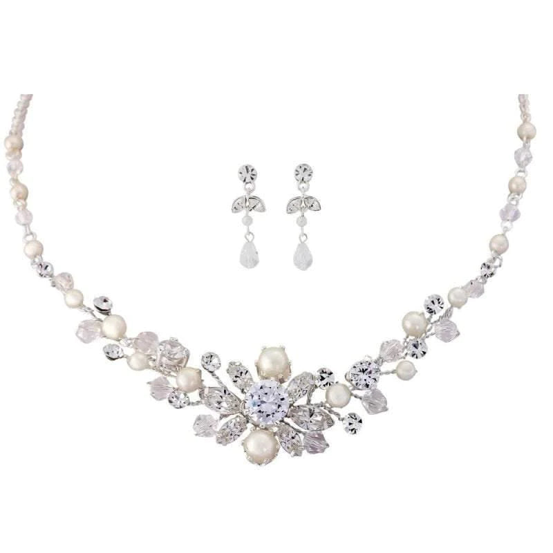 Elegant Crystal and Pearl Wedding Jewelry Set 3728 - Perfect for Brides, Bridesmaids, and Formal Occasions