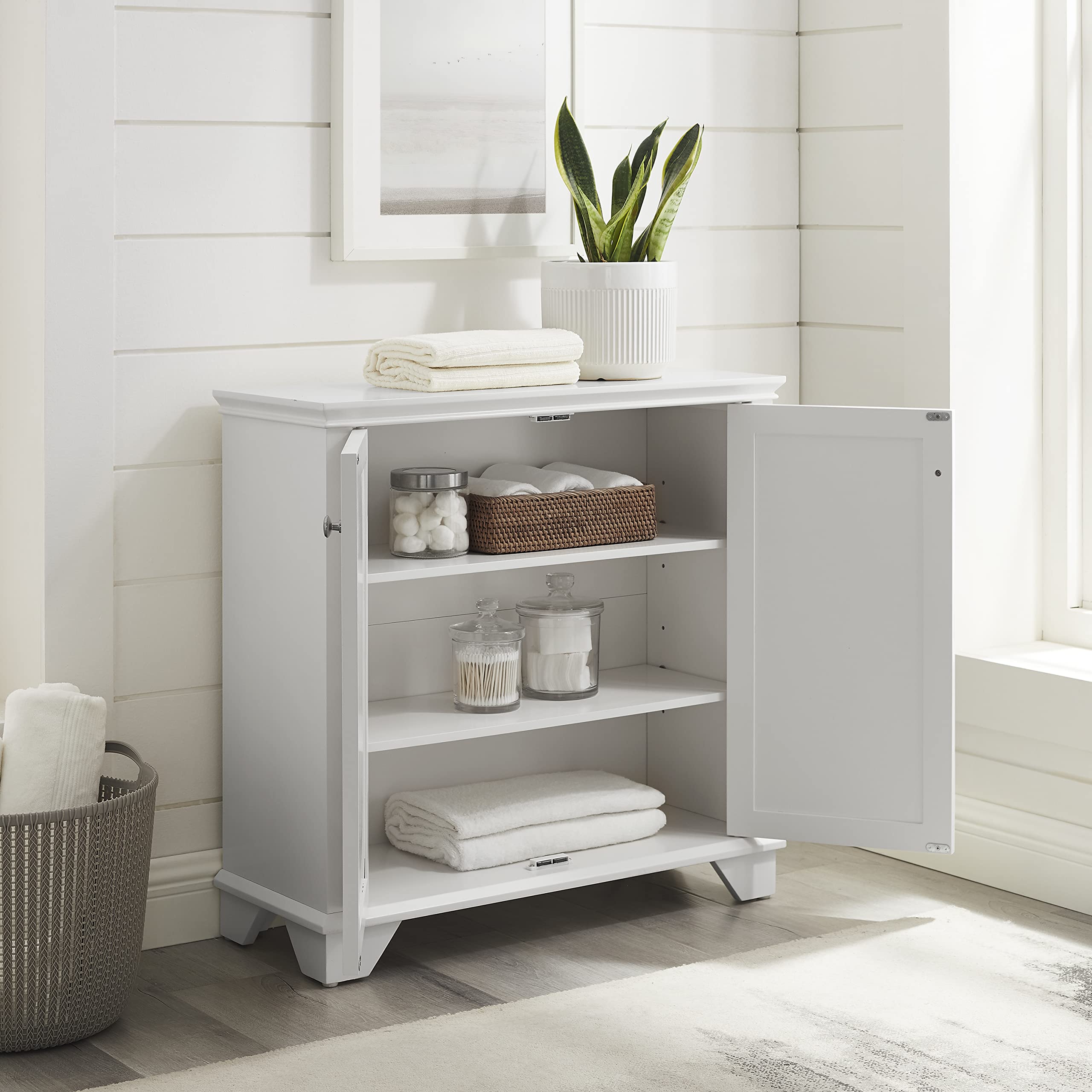 Crosley Lydia White Accent Storage Cabinet - Kitchen Buffet, Living Room Bar, Entryway Organizer | Stylish Home Decor for Dining & Entertainment Spaces