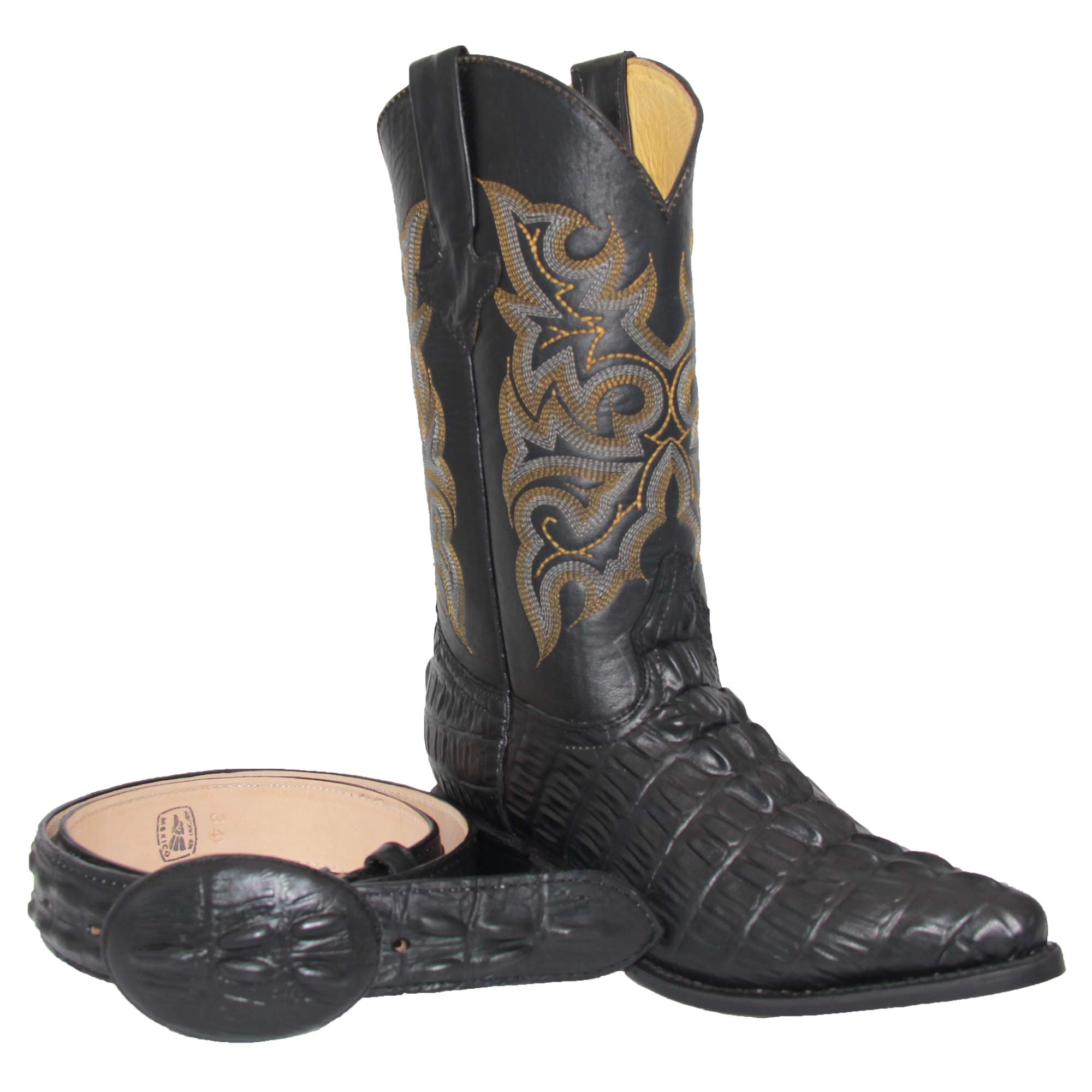 Men's Genuine Leather Cowboy Boots with Alligator & Crocodile Design - Western Style Boots for Men with Free Matching Belt | Perfect for Rodeo, Country Dancing & Western Fashion