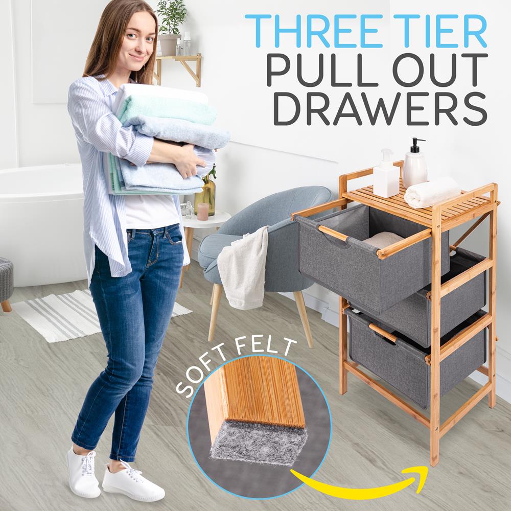 Bamboo Shelf with Storage Hamper - Space-Saving Organizer for Bedroom, Bathroom & Laundry Room | Eco-Friendly Home Decor Storage Solution