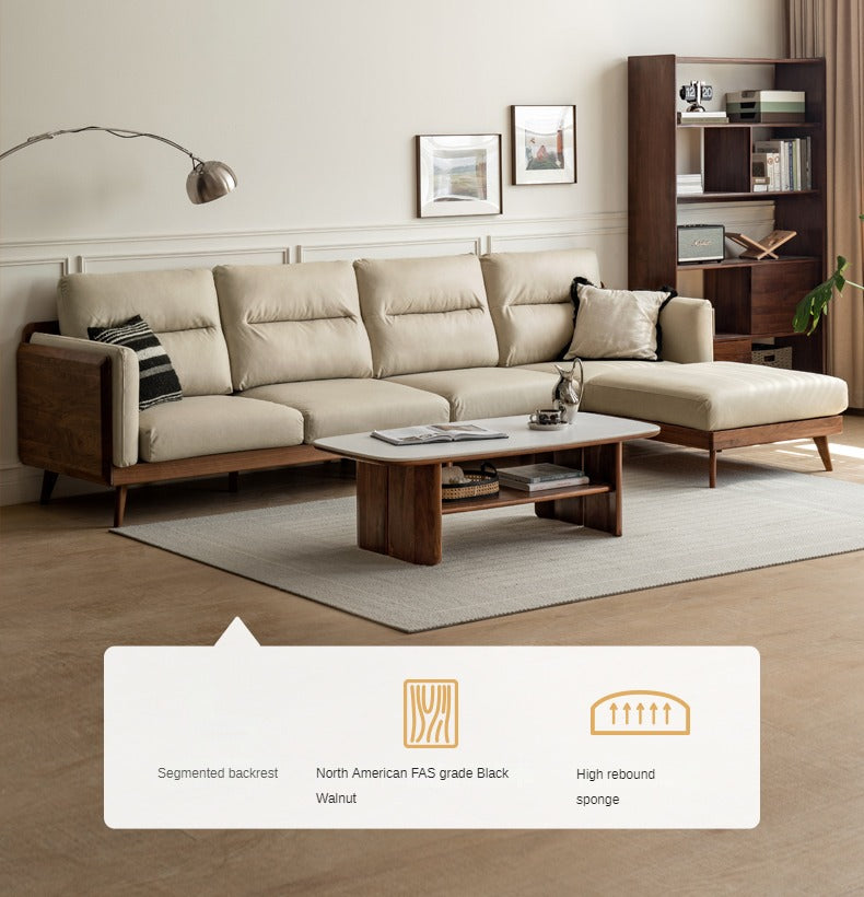 Premium Black Walnut Solid Wood Sofa with High-Tech Fabric Upholstery - Modern Living Room Furniture for Home & Office Comfort