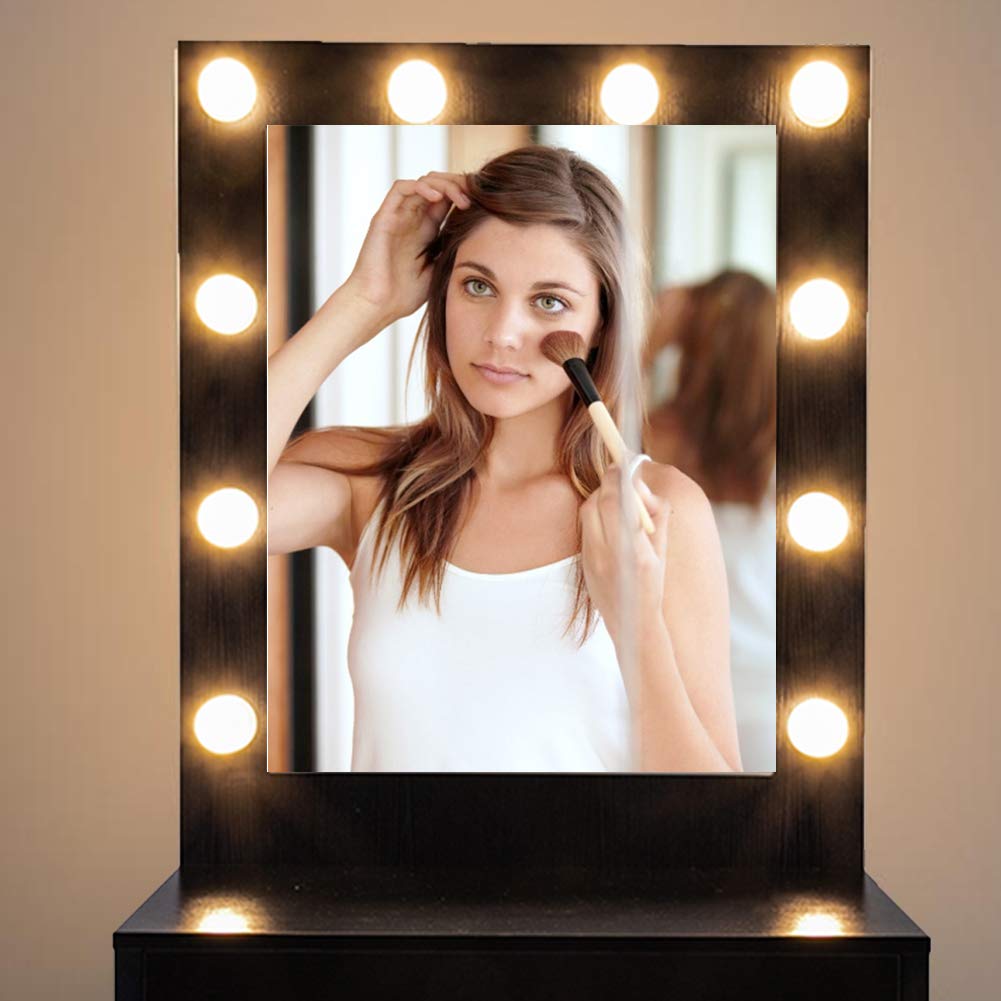 Modern LED Vanity Set with Lighted Mirror & 10 Bulbs - Makeup Dressing Table with Large Drawer, Black Makeup Desk for Bedroom | Perfect for Beauty Routines & Home Decor (Warm White Light)