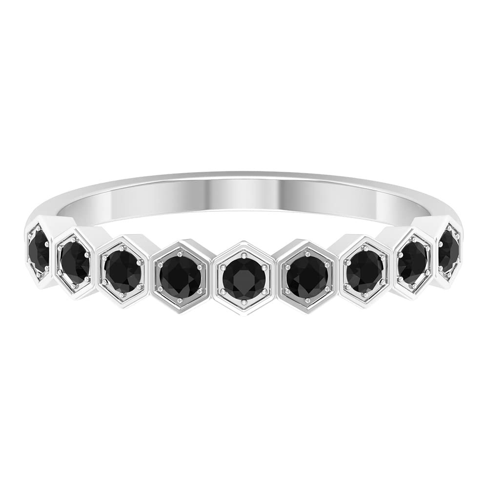 1/2 CT Lab-Created Black Diamond Half Eternity Ring for Women - Hexagon Shape 14K Solid Gold Wedding Band - Certified Ethical Diamond Jewelry for Anniversary, Engagement & Special Occasions