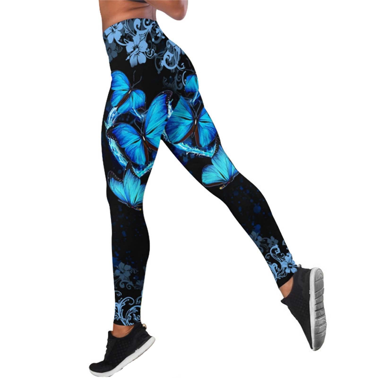 Butterfly Print High Waist Yoga Pants for Women - Tummy Control Workout Leggings - Sexy Fitness Apparel for Gym, Running & Lounge Wear