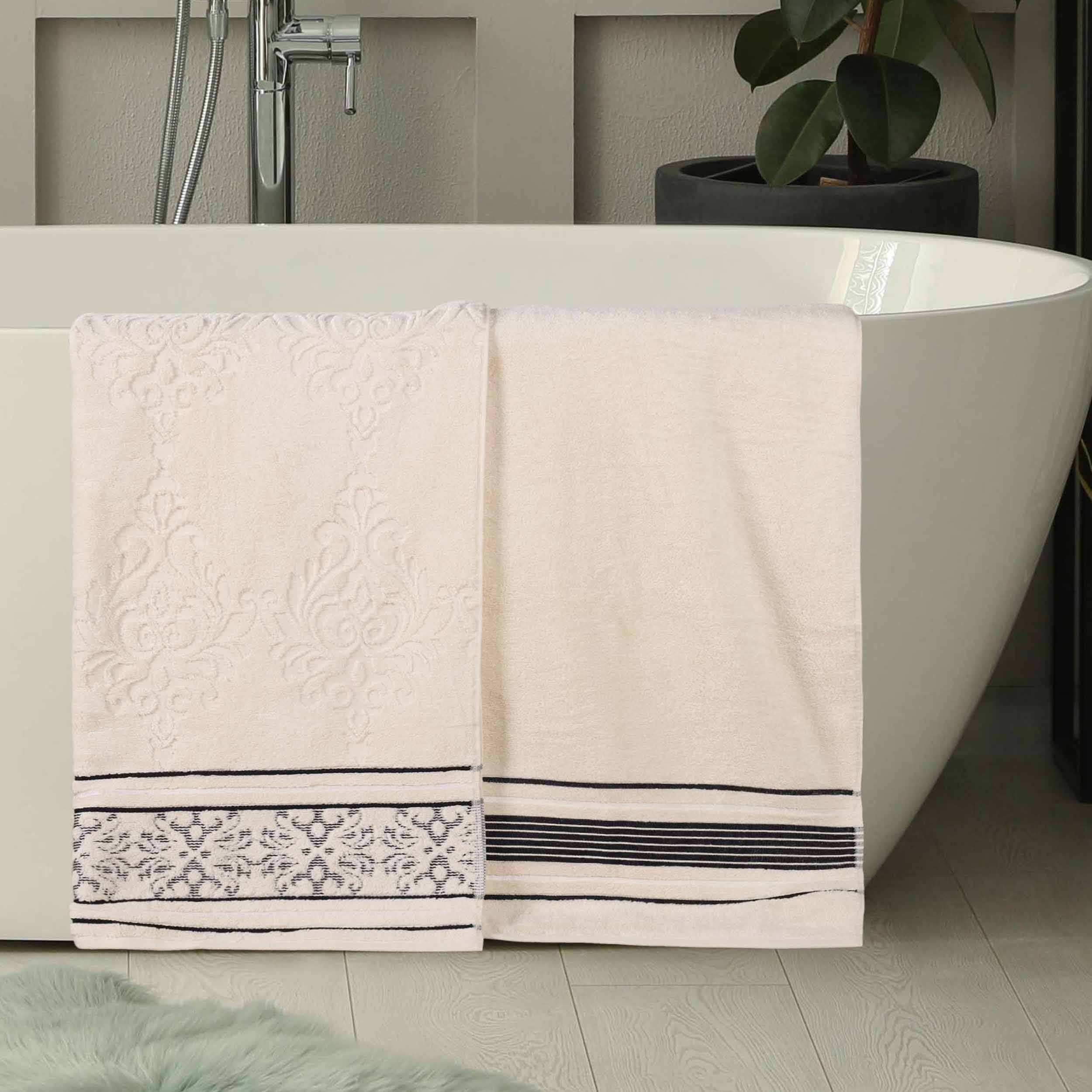 Premium 100% Zero Twist Cotton Bath Sheet Set of 2 - Ultra Soft & Absorbent Solid & Jacquard Floral Towels for Spa, Luxury Bathroom & Guest Use