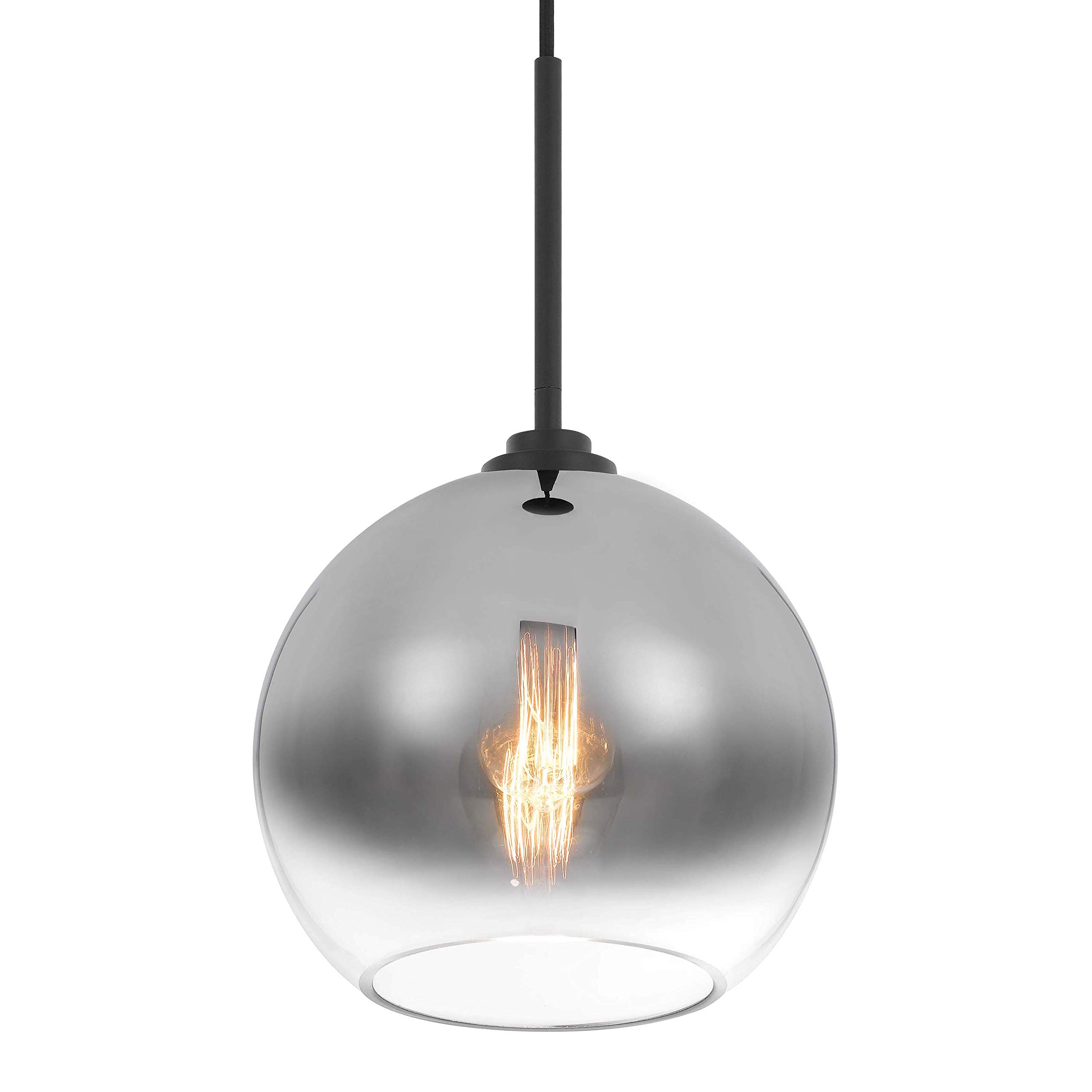 Phantasm II 1-Light Black Finish Smoke Graduated Glass Pendant Light - Modern Ceiling Fixture for Kitchen Island, Dining Table, Bedroom & Living Room | Perfect for Kitchen Lighting, Dining Room Decor & Bedroom Ambience