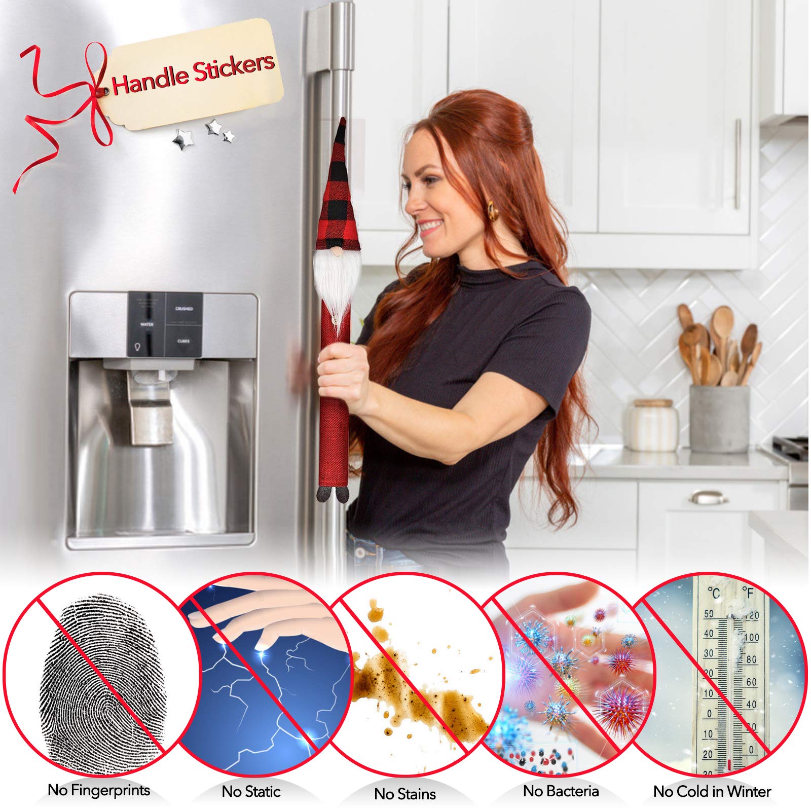 Festive Christmas Refrigerator Decorations Set - 8 Xmas Fridge Door Handle Covers & Snowman Stickers - Holiday Kitchen Decor for Microwave, Dishwasher & Fridge - Perfect for Home, Party & Gift Giving