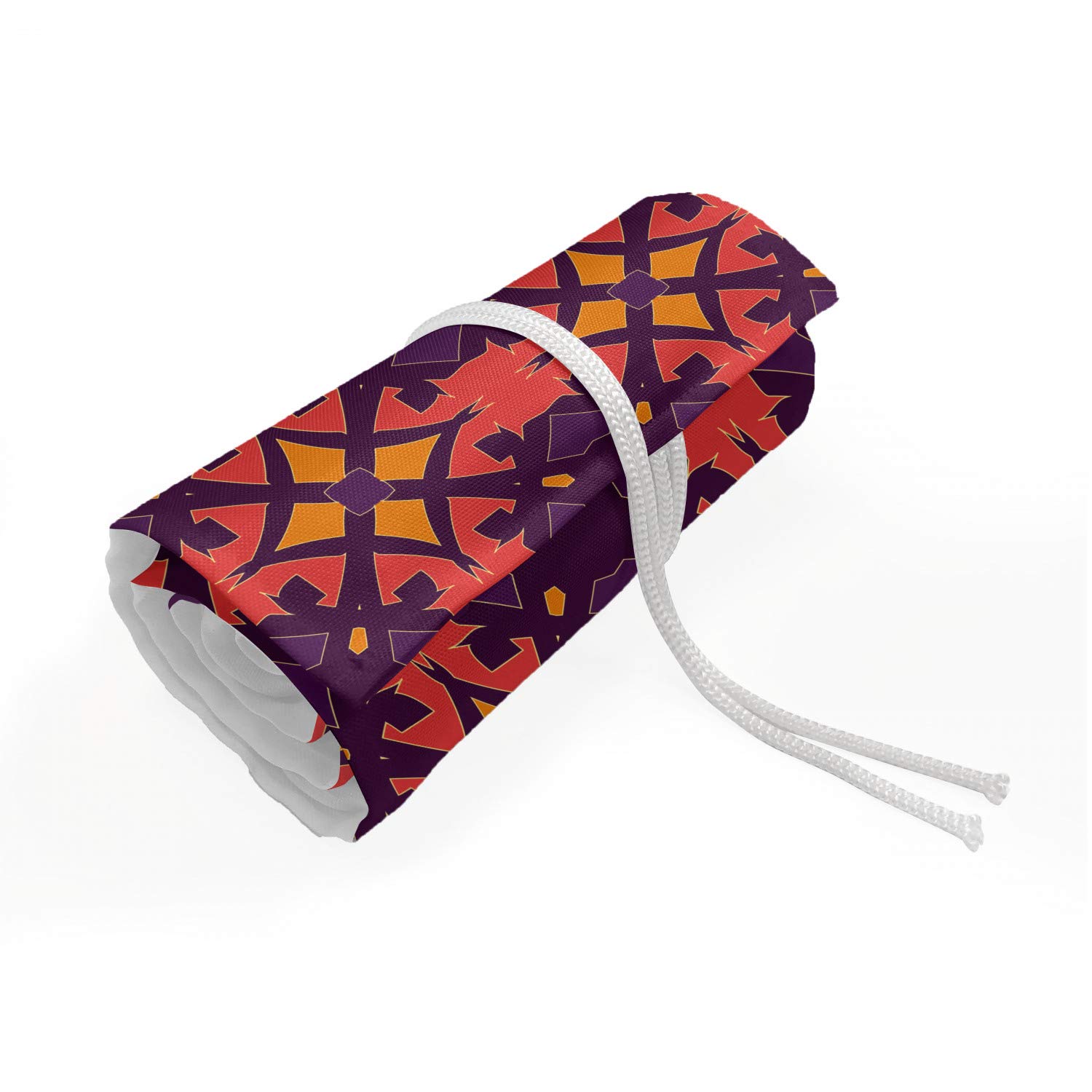 Ambesonne Vintage Abstract Pencil Case Roll Holder - 72 Loop Canvas Pencil Organizer with Autumn Tone Design, Durable & Portable for Artists, Students (Plum/Dark Coral) - Perfect for School, Office & Travel Art Supplies Storage