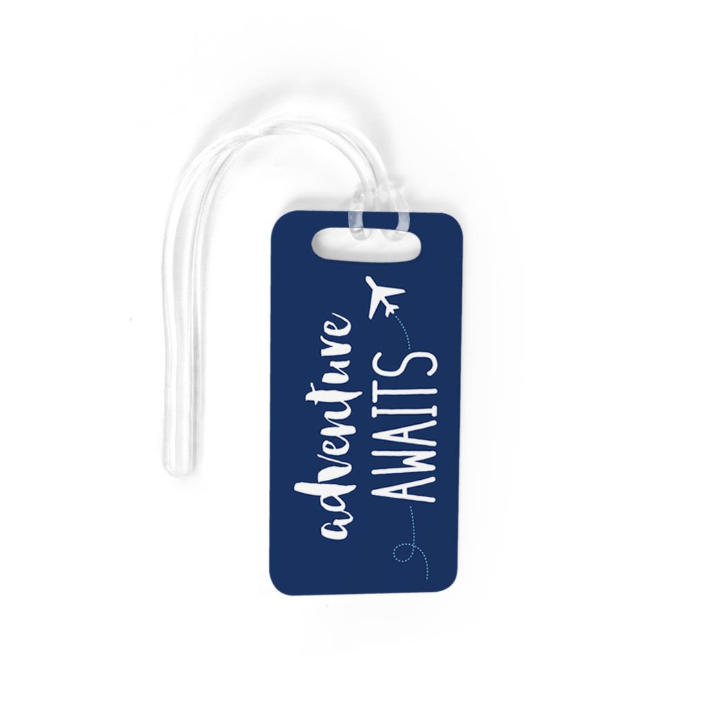 Adventure Awaits Personalized Luggage Tag - Custom Engraved ID Info - Small Navy Blue Travel Bag Tag for Suitcases, Backpacks & Carry-Ons | Perfect for Air Travel, Vacations & Business Trips