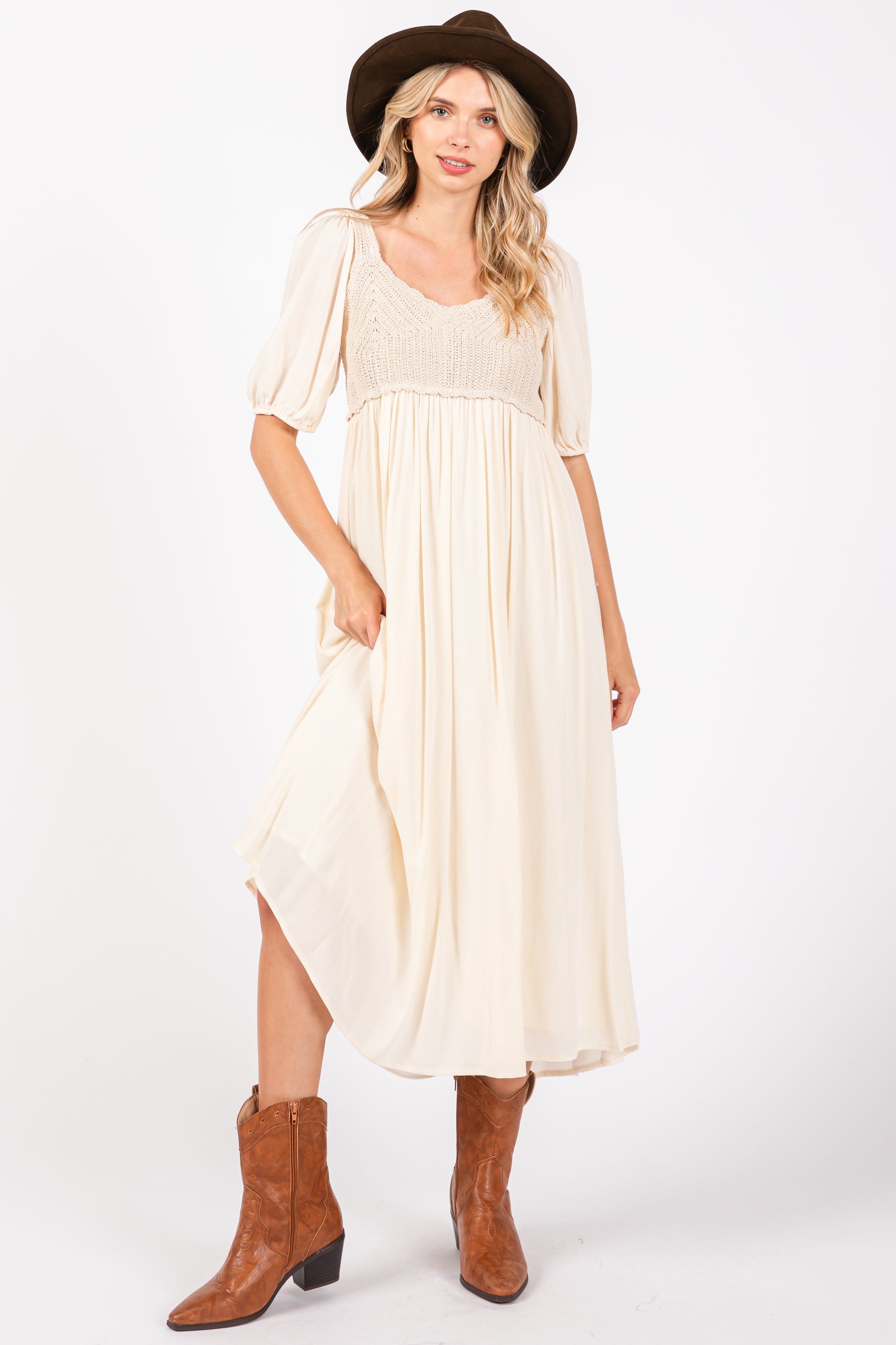 Beige Short Sleeve Knit Top Dress for Women - Casual Summer T-Shirt Dress with Pockets | Perfect for Beach, Vacation, and Everyday Wear