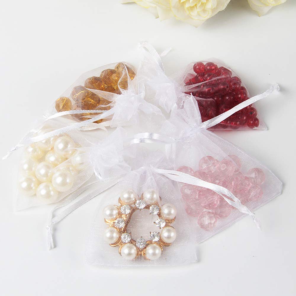 Stratalife 5x7 Inch Organza Drawstring Bags - 100 Pack White Jewelry Favor Pouches for Wedding, Party, Baby Shower & Gift Packaging | Small Mesh Gift Bags for Jewelry, Candies, Wedding Favors