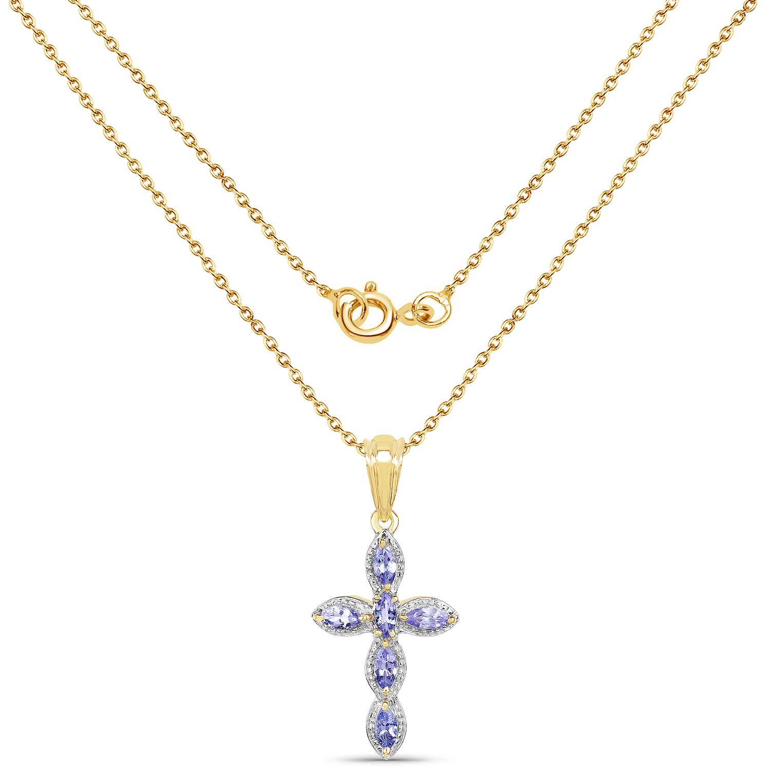 Authentic Tanzanite Cross Pendant Necklace for Women - Elegant Sterling Silver Jewelry Gift for Christmas, Birthday & Special Occasions