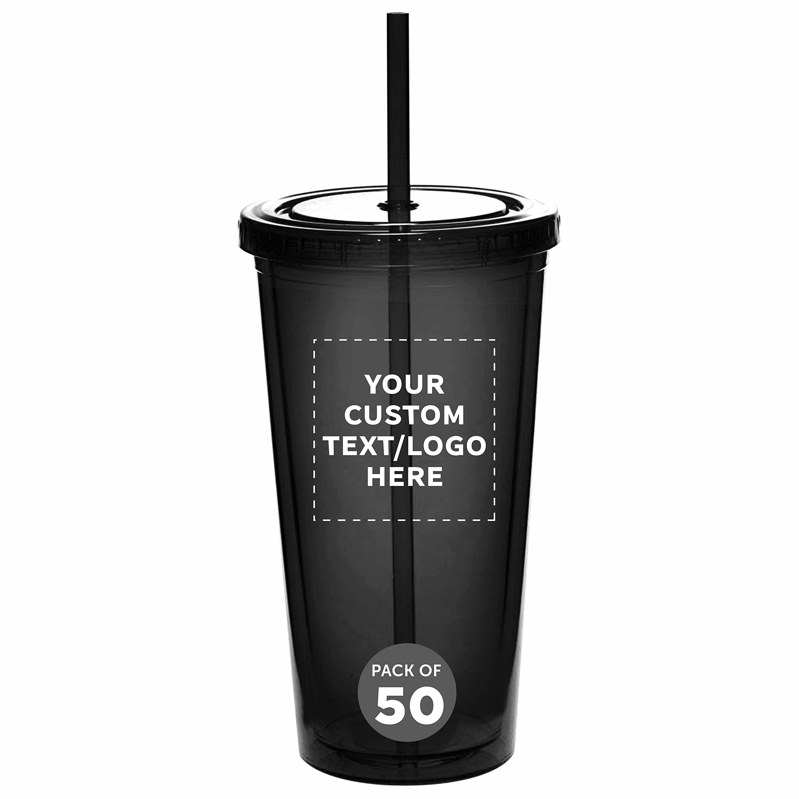 50-Pack Custom Double Wall Acrylic Tumblers 20oz - BPA Free Personalized Bulk Drinkware for Iced Coffee, Soda, Tea & Cold Beverages - Charcoal - Perfect for Restaurants, Cafes, Parties & Corporate Gifts